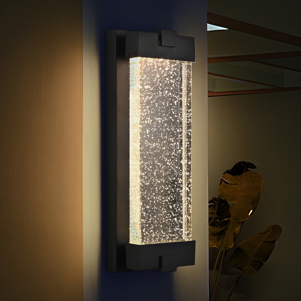 Basdien 19 in Black Outdoor Wall Light One Pack Modern Minimalist Bubble Crystal Glass LED Light Source Warm Weatherproof Exterior Sconce for Patio Porch Aluminium Construction Waterproof Rust Proof Easy Installation Mounting Hardware Included