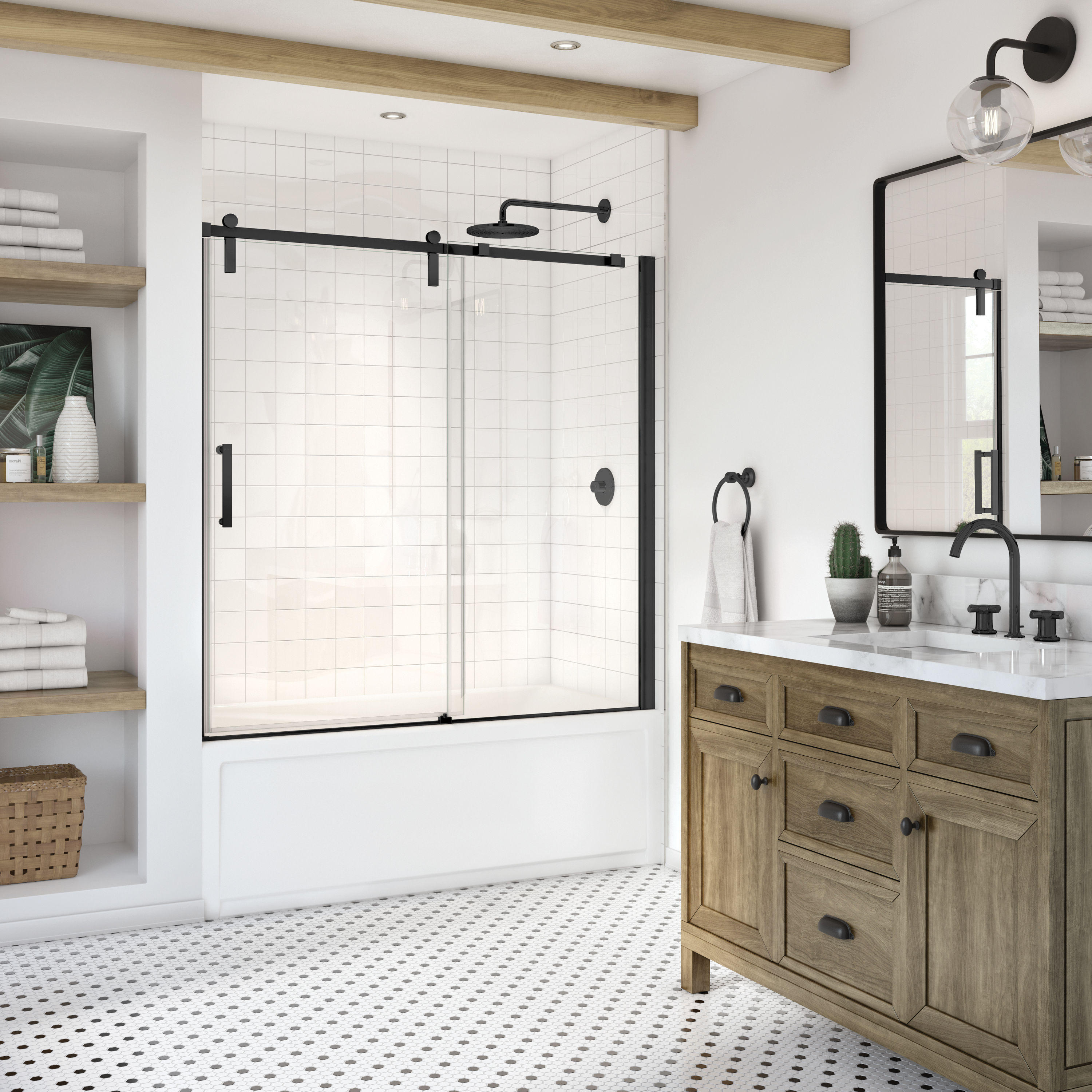 8 Matte Black Ceramic Corner Shelf Elegant Shower Shelf with a Drain -  Marble Barn