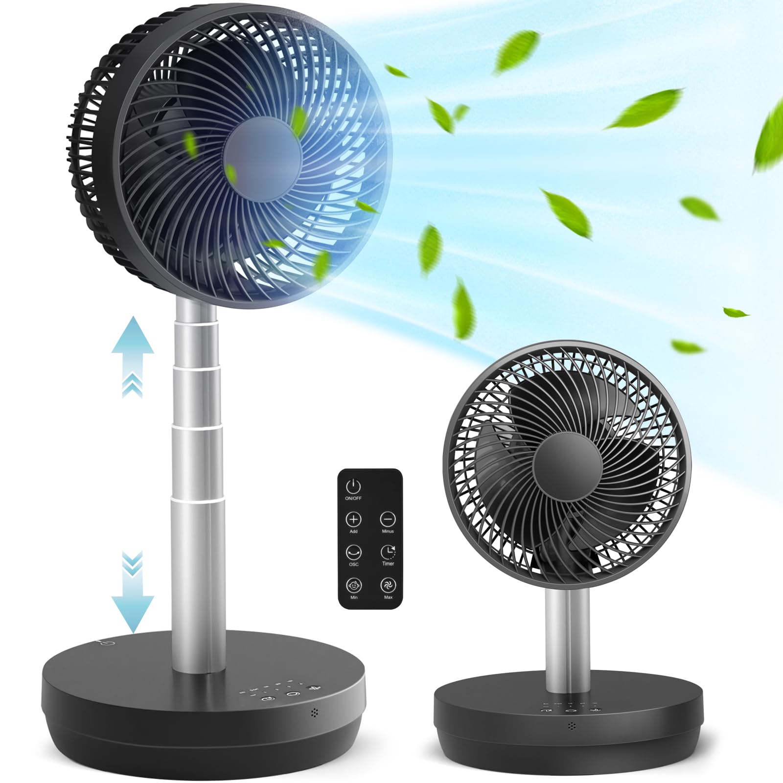 COWSAR LS53FAN03BK 8.9-in 120 -Volt High Velocity Indoor Black Oscillating Pedestal Fan with Remote Battery Included Charger Not Included