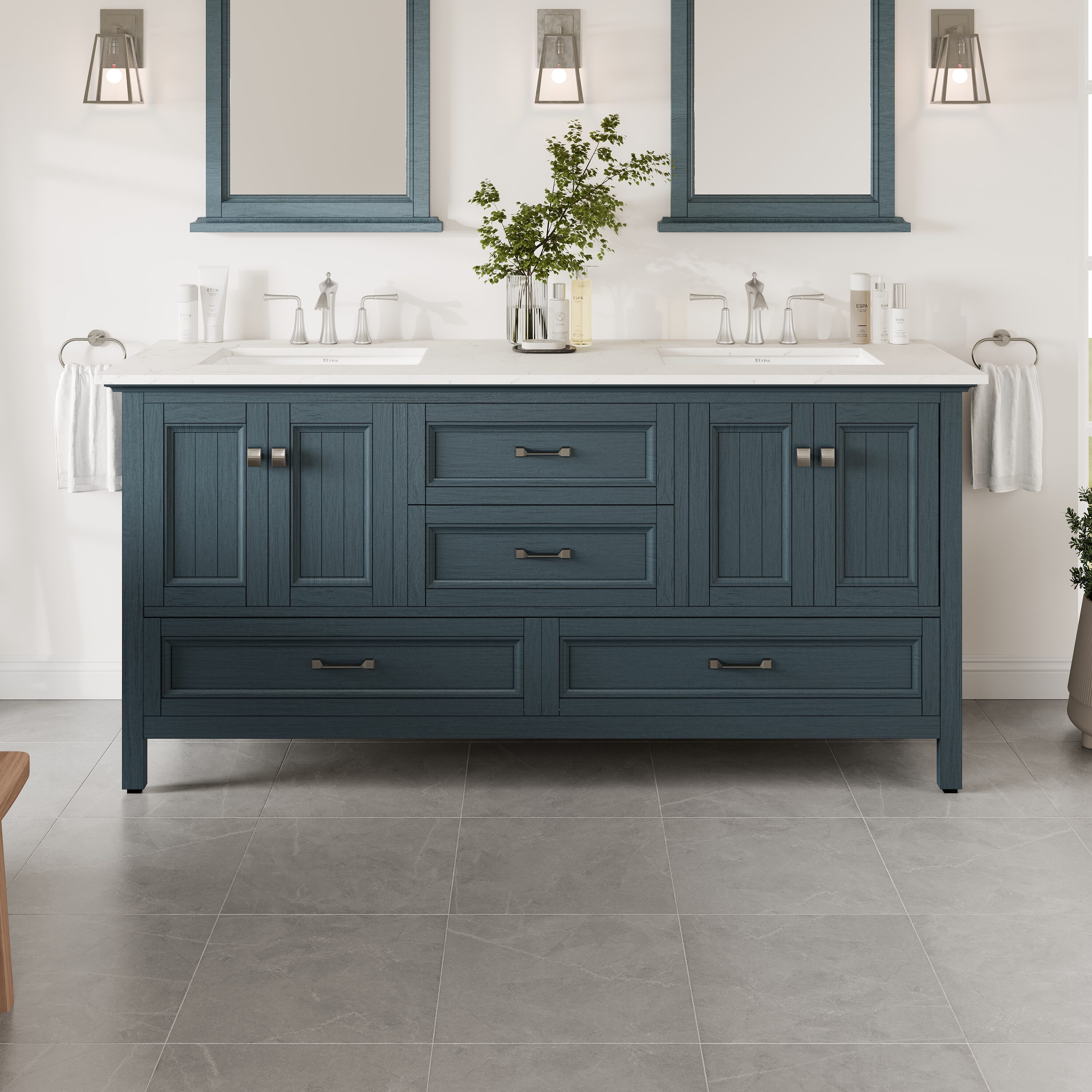 Eviva EVVN612-72AB  Britney 72 Inch Transitional Ash Blue Bathroom Vanity