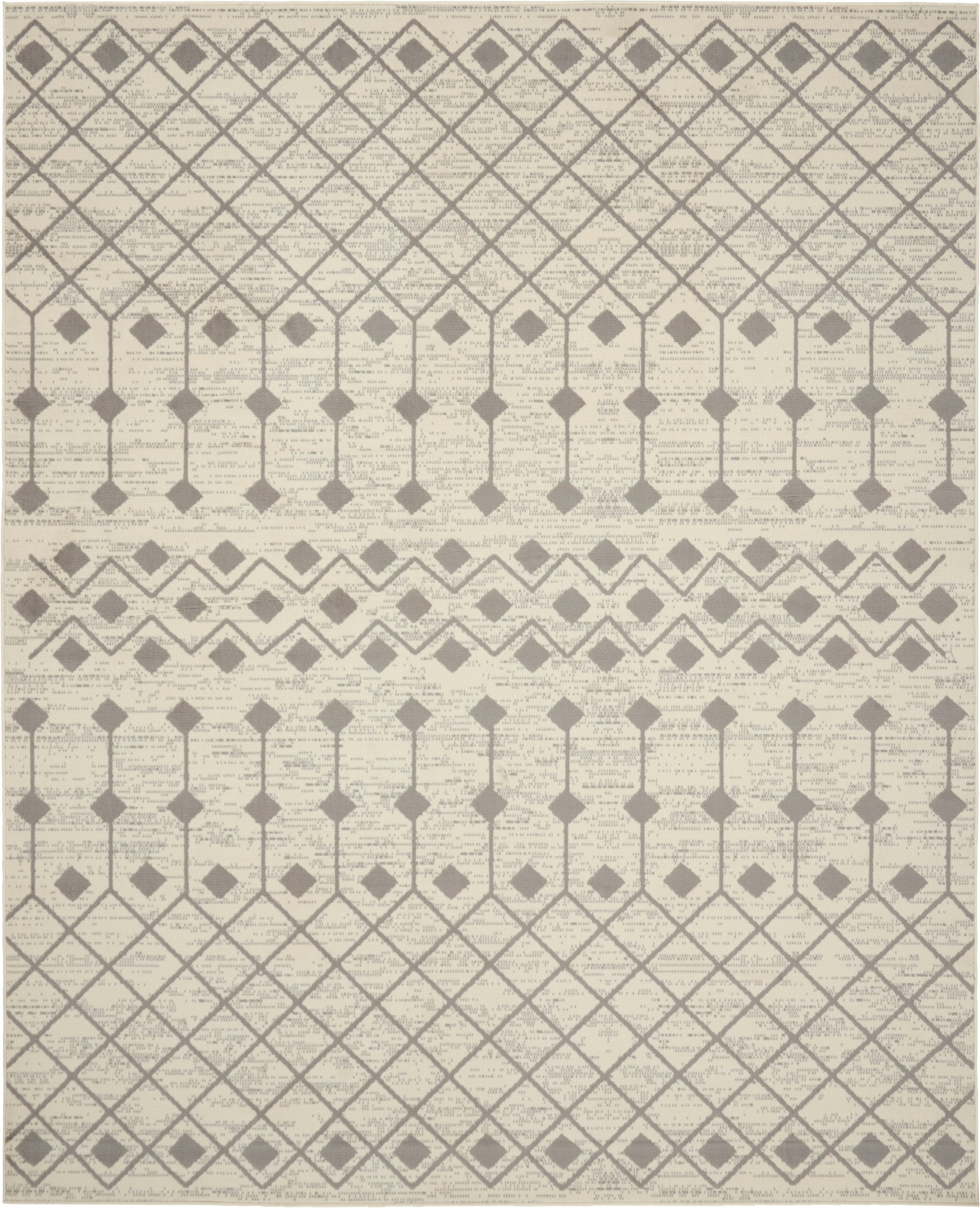 Ivory and Grey Geometric Hand-Knotted 7'10" x 9'10" Synthetic Area Rug