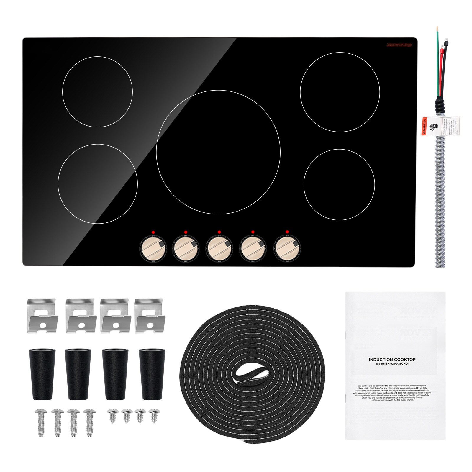 VEVOR SCNQDCL5GXN907056V4 Induction Cooktop  9200W Electric Countertop Burner  5 Burner Knob Control Stove  Built-in Induction Cooktop with 12 Temperature Settings  Glass Surface  Auto Shut-Off