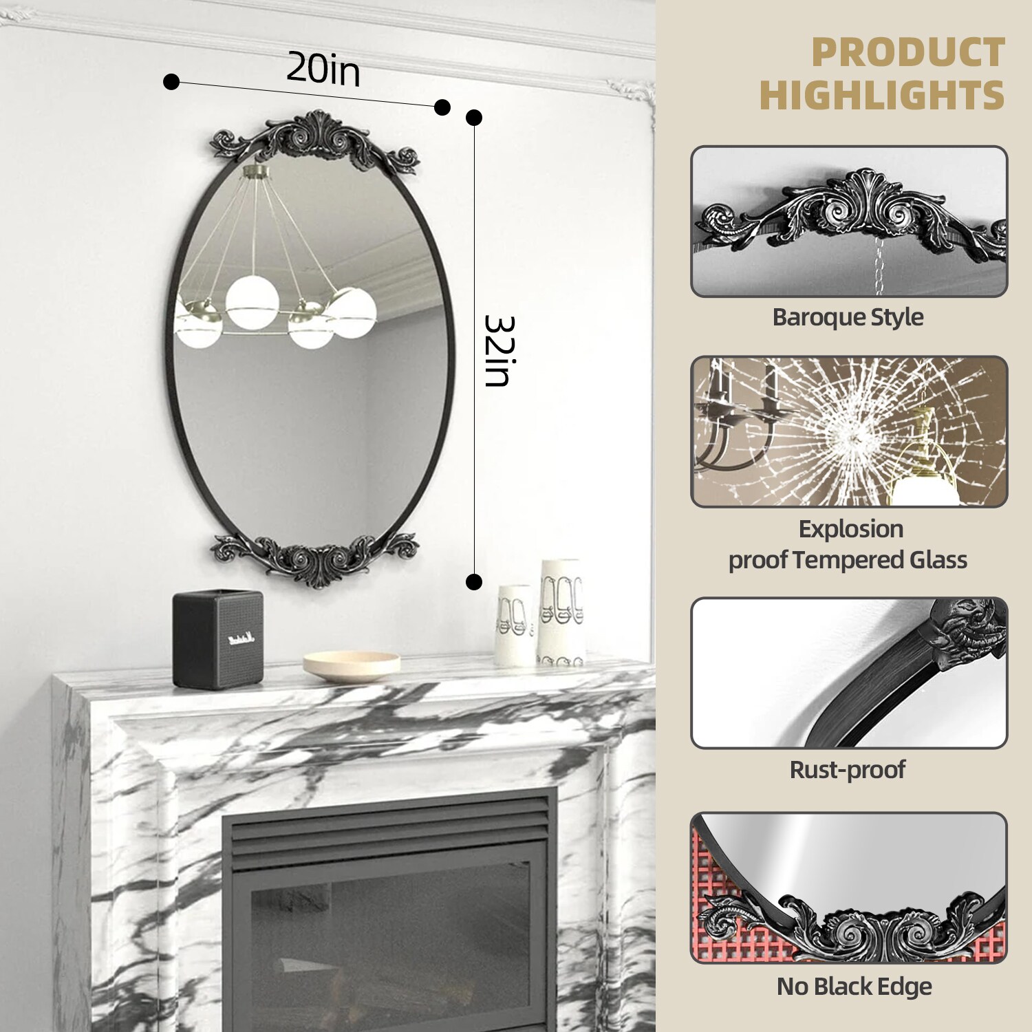 YQP YQP-AC-B5080 Framed-Bath-Mirrors - View #4