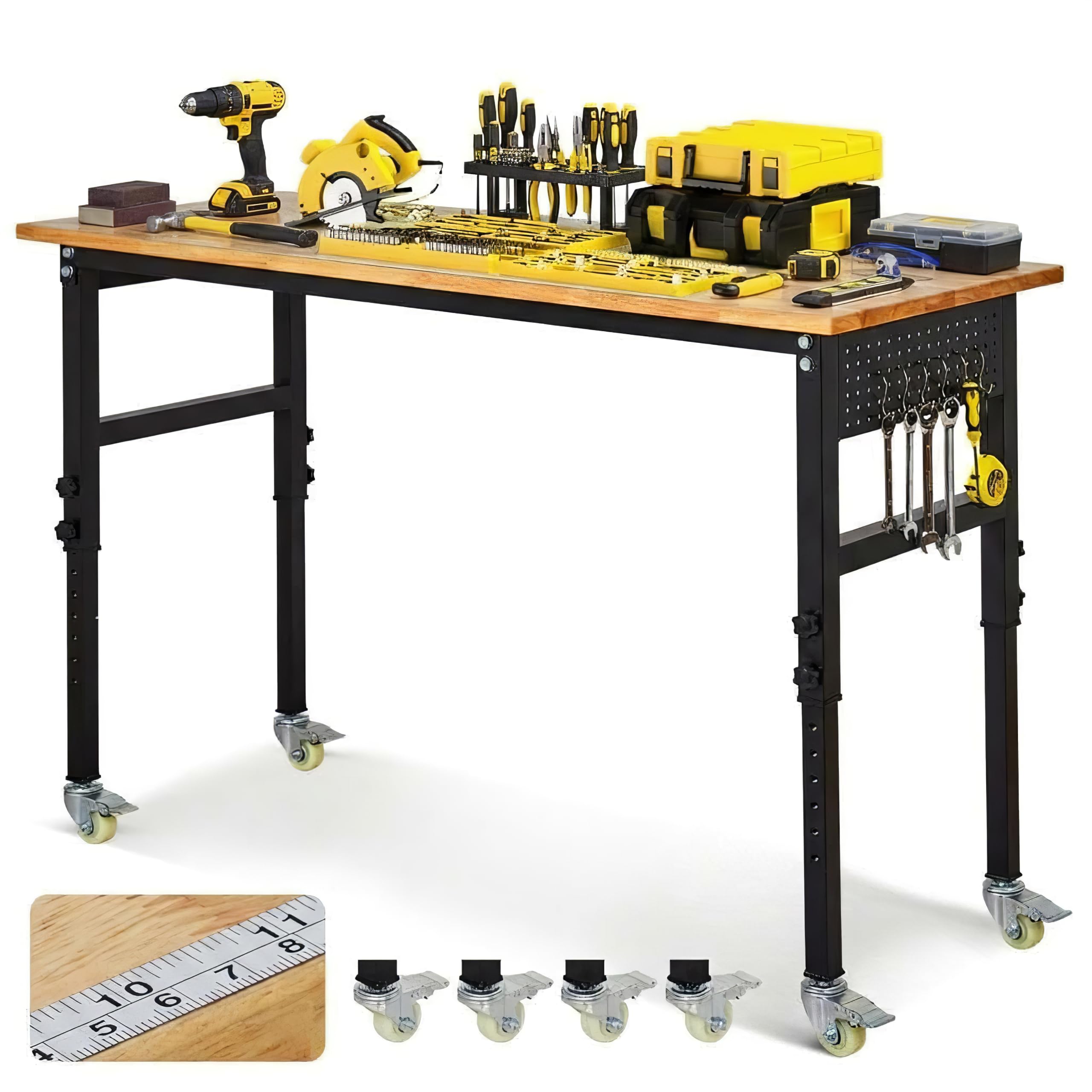 Garvee 24-in W x 29.5-in H Rolling Black Wood Adjustable Height Work Bench