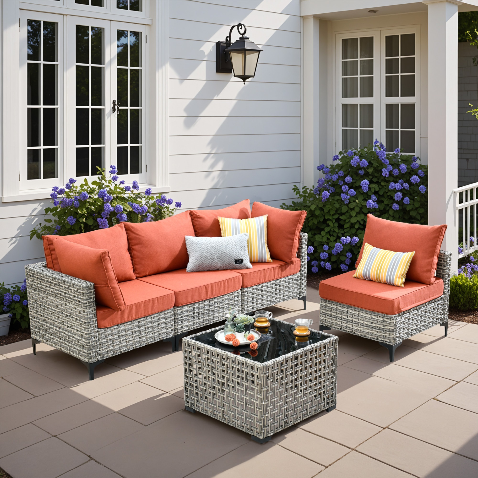 ALTRIGUS 6L-SKT80C5-AL 5 -Piece Wicker Patio Sofa Conversation Set with Orange Cushions