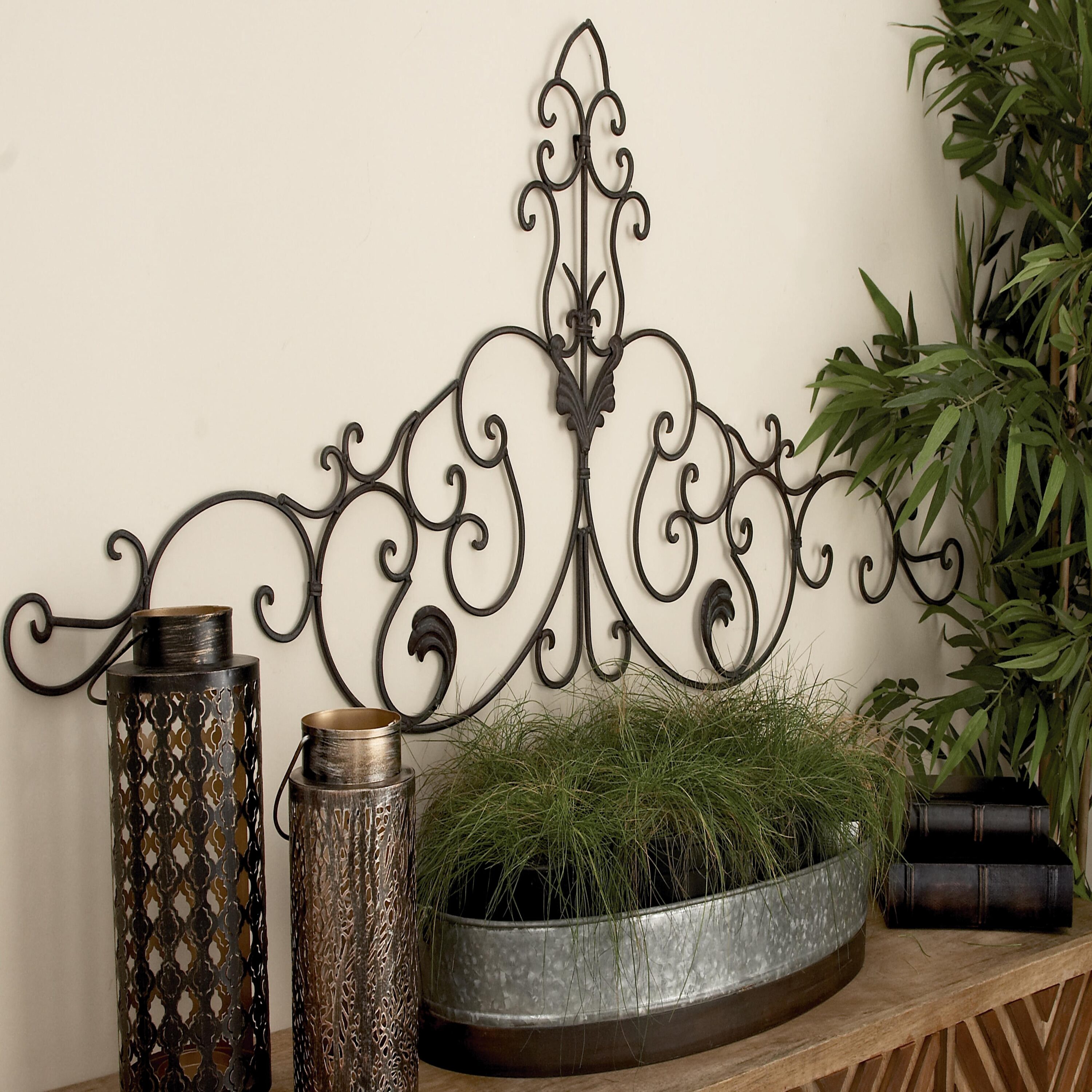 Brown Metal Rustic Floral Scroll Wall Decor, 59" x 24"