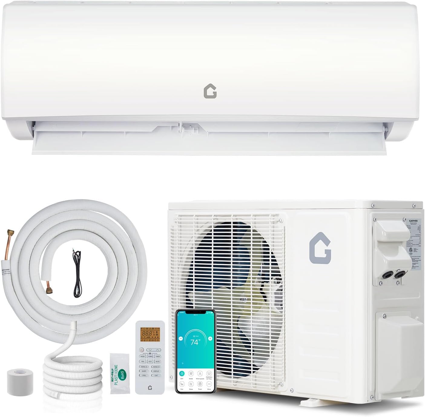 IdealHouse 21 SEER2 12000 BTU mini split AC heating system 115V WiFi enabled heat pump cools up to 750 sq ft wall mounted design with complete installation kit provides high energy efficiency for daily home use