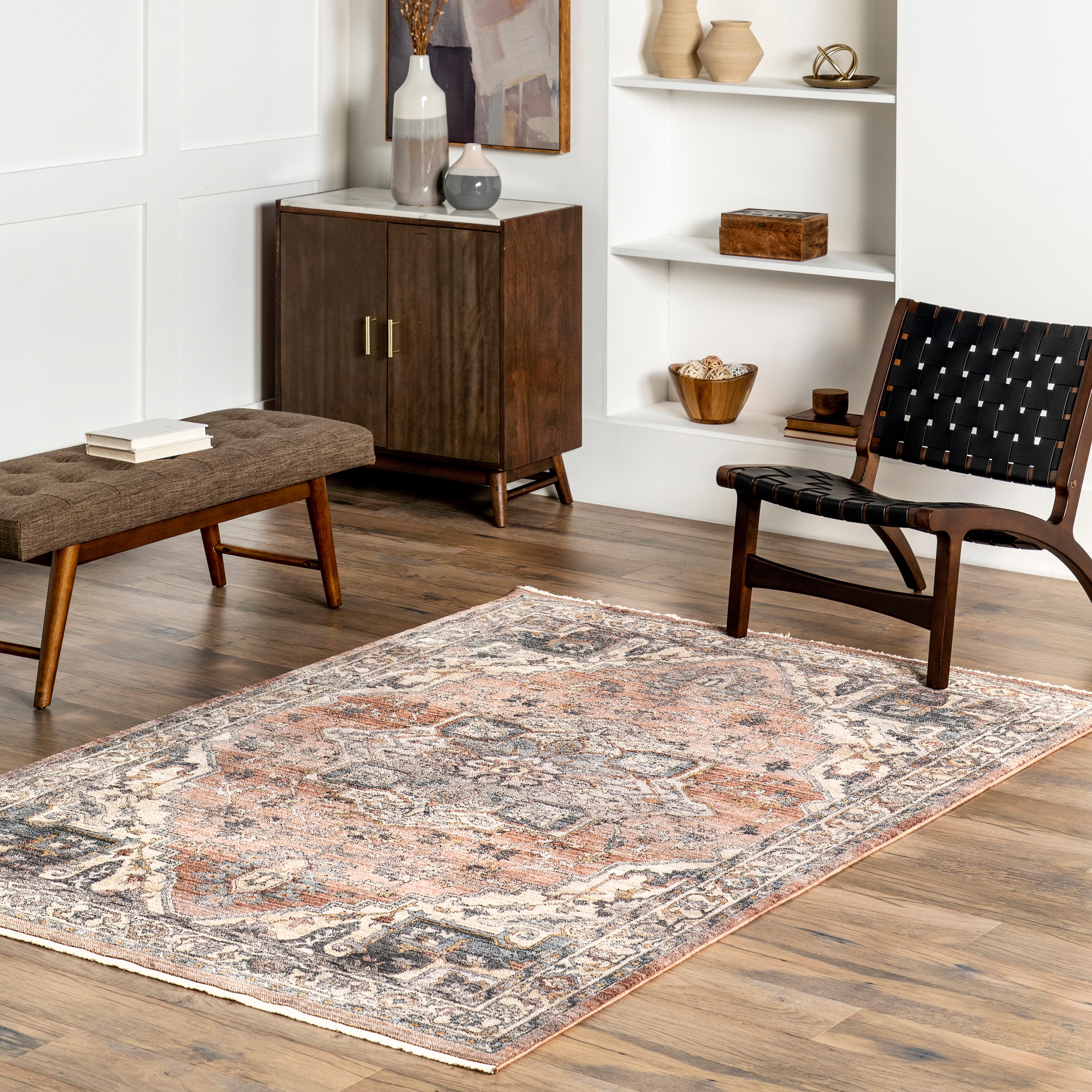 nuLOOM 200KHMC55A-406 Faded Medallion Fringe 4ft. x 6ft. Rust Area Rug