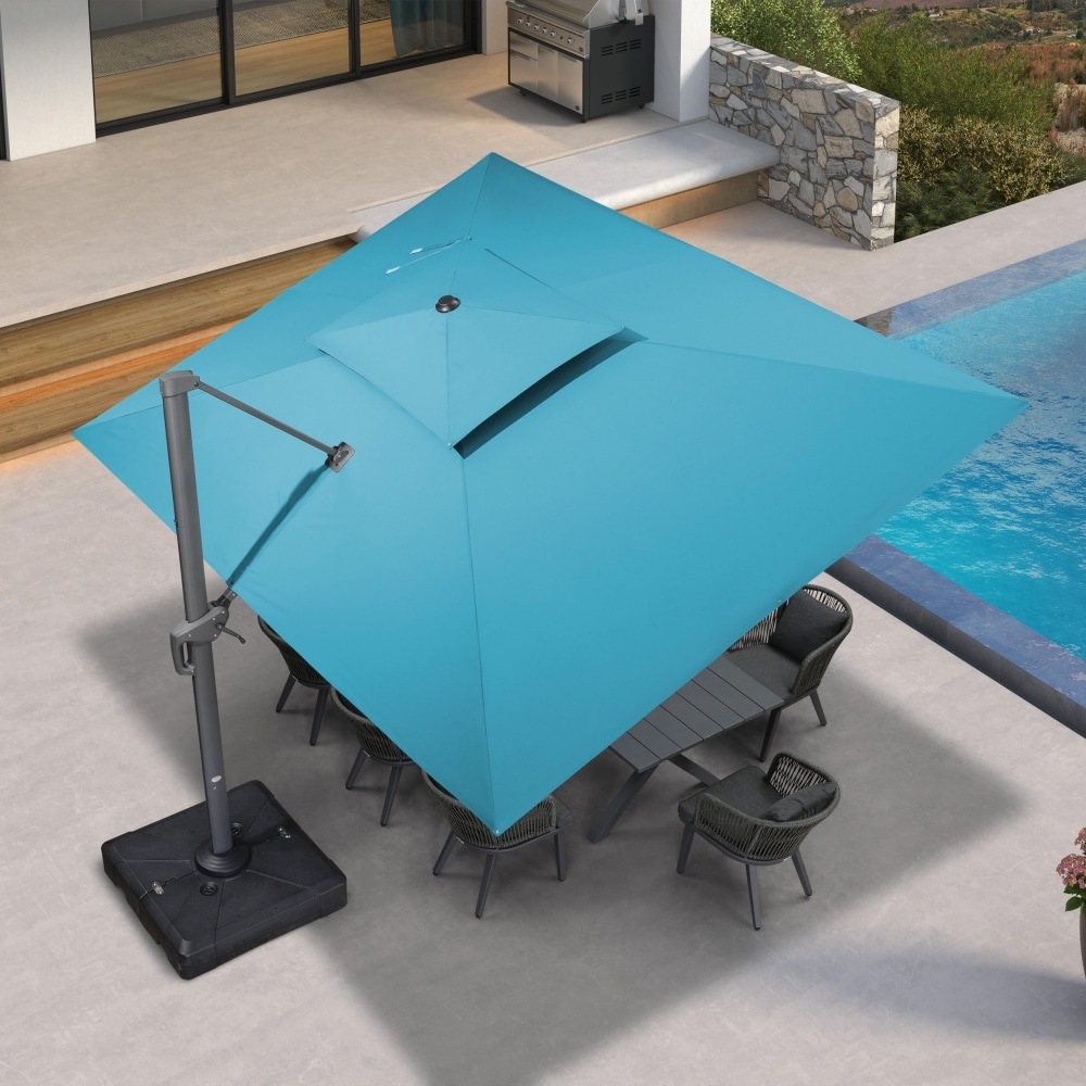 PURPLE LEAF LS04DHRC1013-BL 13-ft Aluminum Light blue No-tilt Cantilever Patio Umbrella