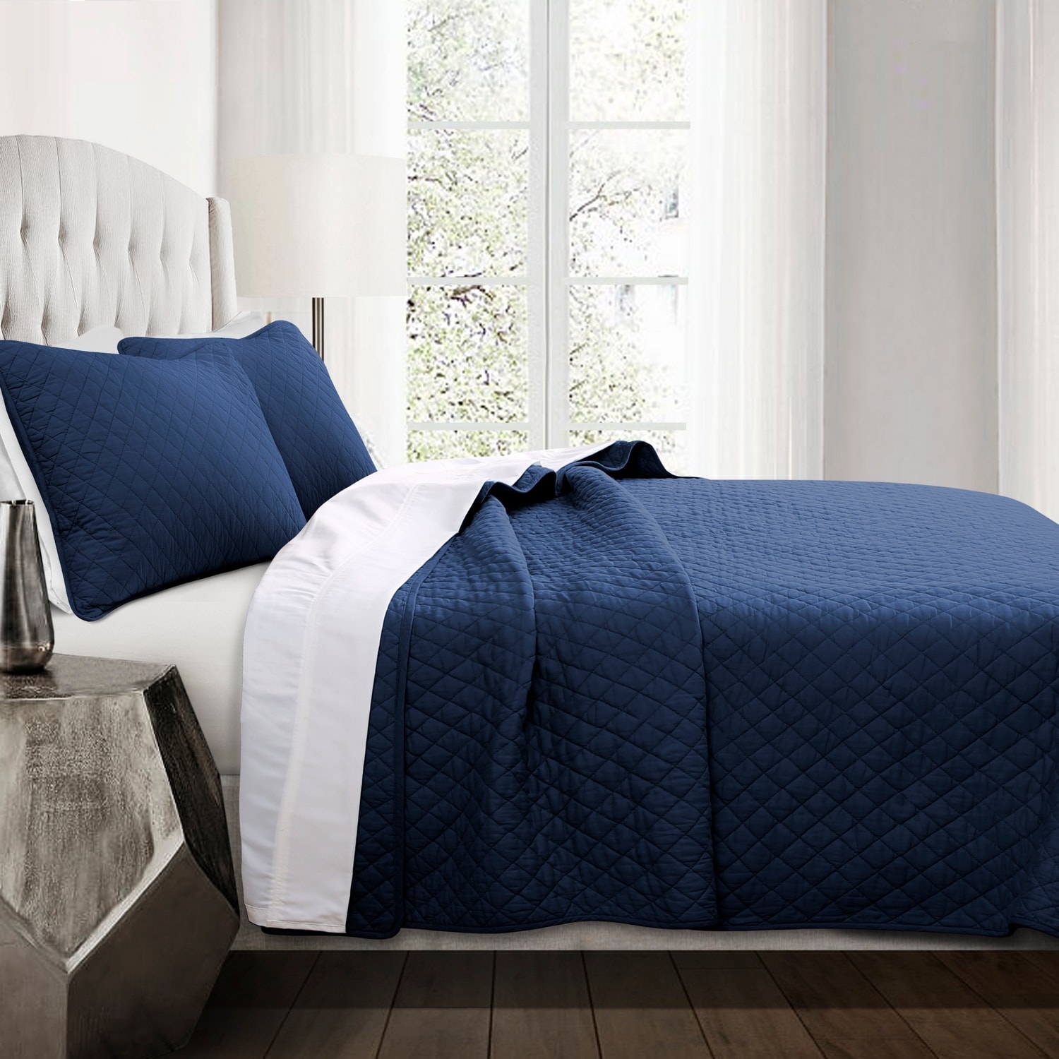 Lush Decor 16T003663 Navy Solid Full/Queen Quilt Cotton