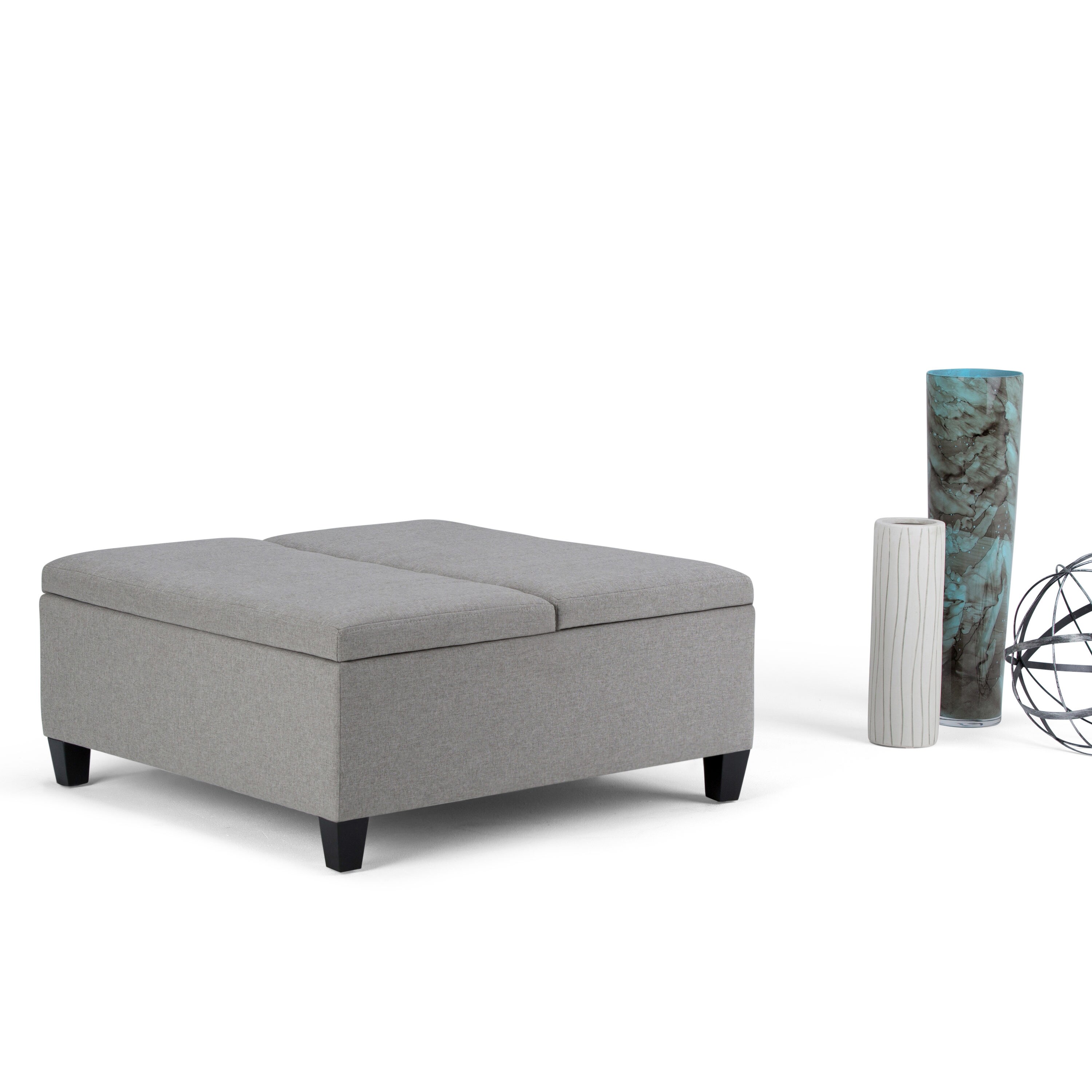 Simpli Home Ellis Modern Dove Grey Storage Ottoman in the Ottomans & Poufs  department at