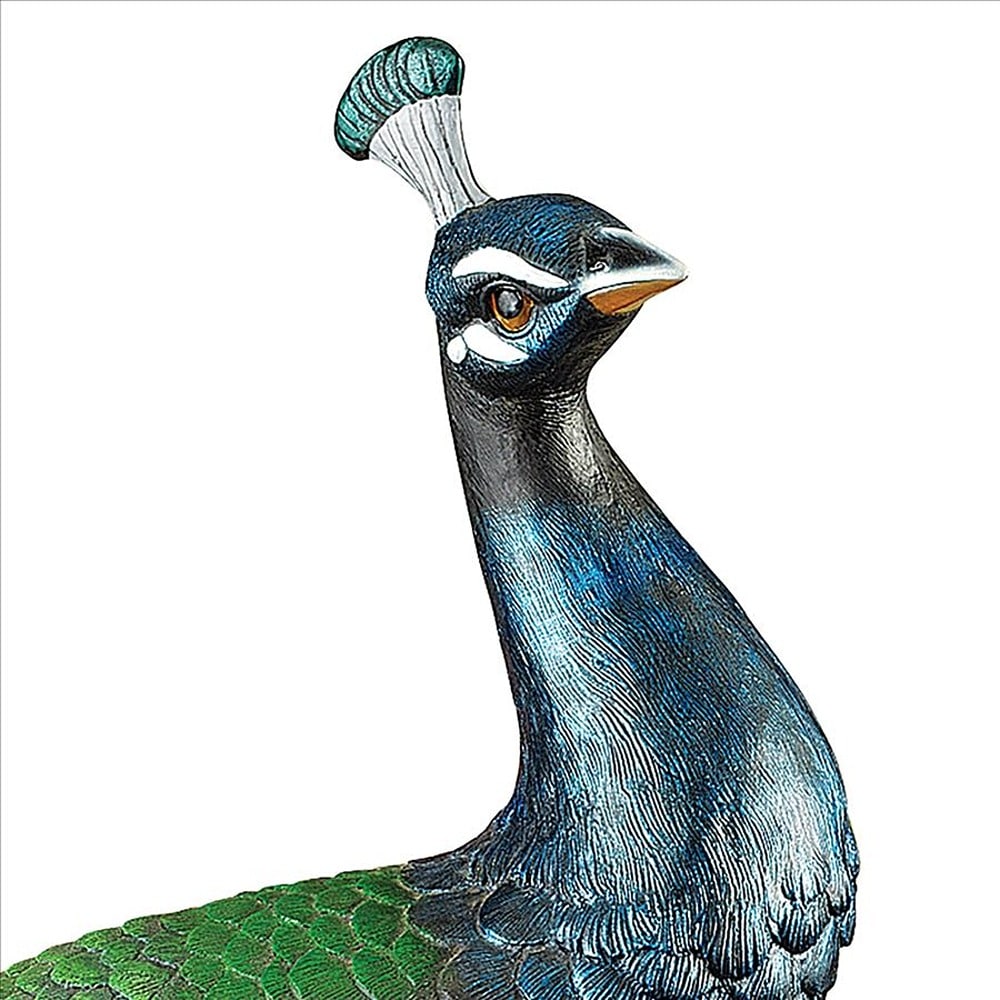 Multicolored Resin Peacock Garden Statue with Detailed Plumage