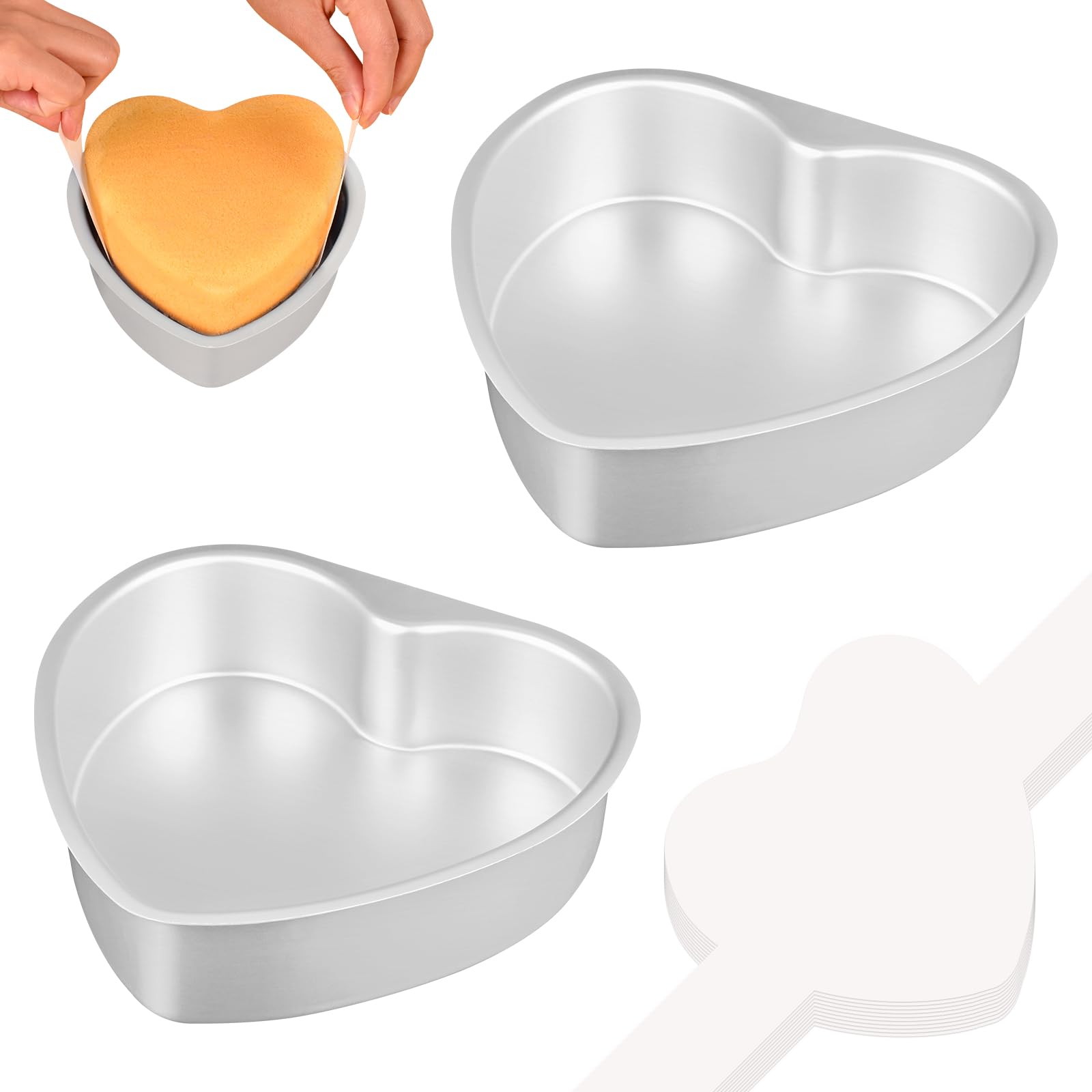 DHMHD  6 Inch Heart Cake Pan Set of 2 with 60 Pieces Parchment Paper Nonstick Bakeware for Kitchen Birthday Wedding durable