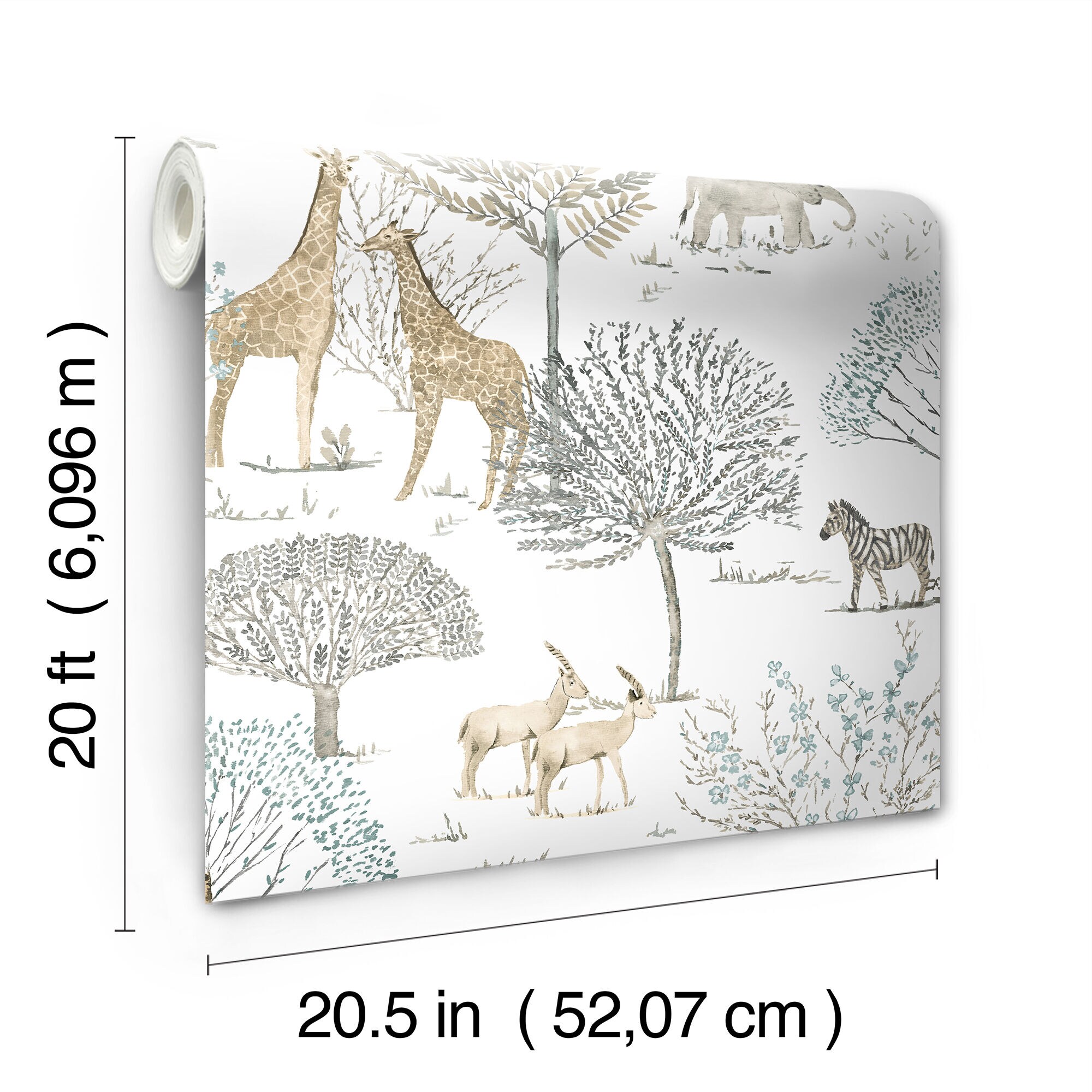 Neutral Safari Animals Peel and Stick Wallpaper Roll