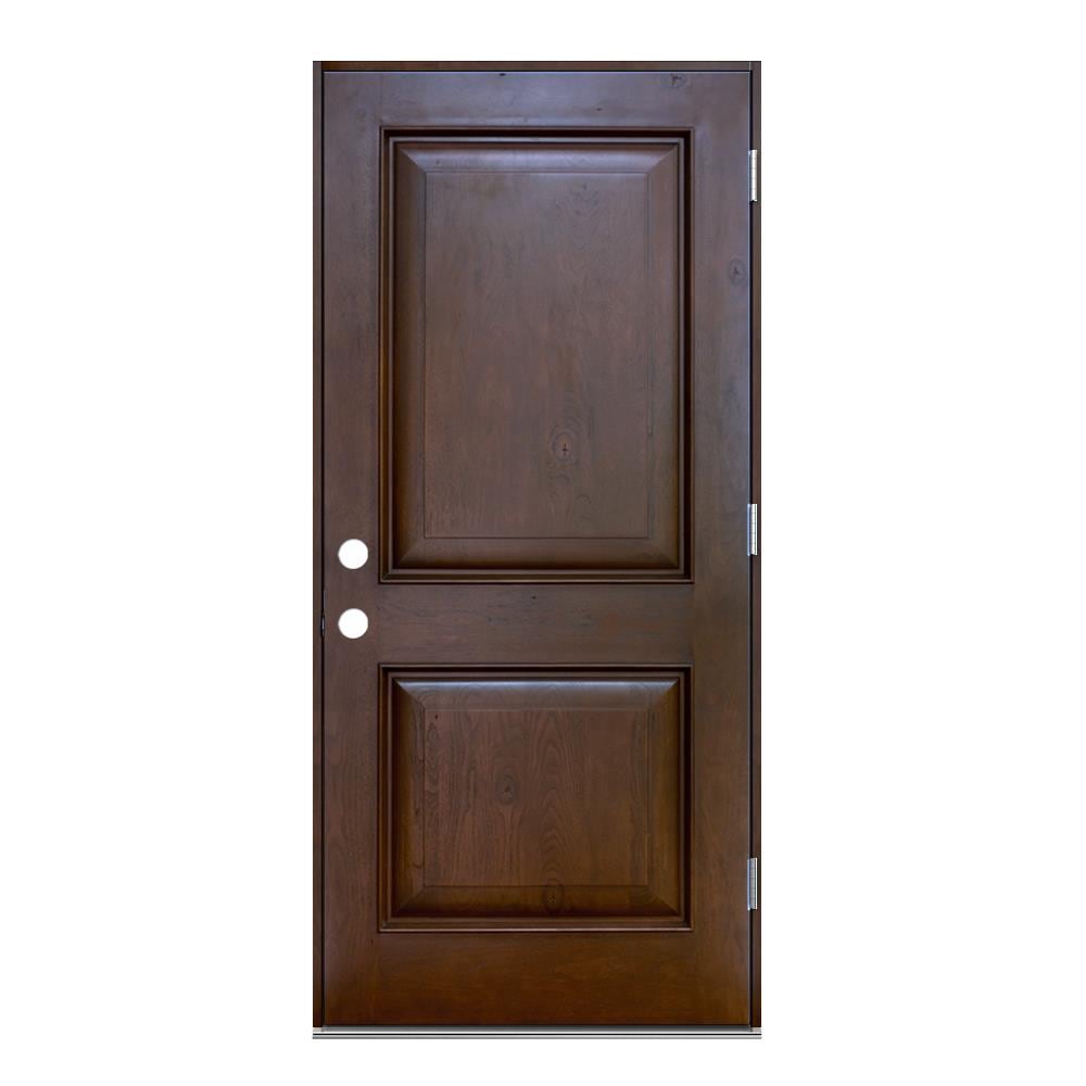 JELD-WEN LOWOLJW232600034 36-in x 80-in x 4-9/16-in Fiberglass No glass Left-hand outswing Mocha Stained Prehung Front Door Insulating core
