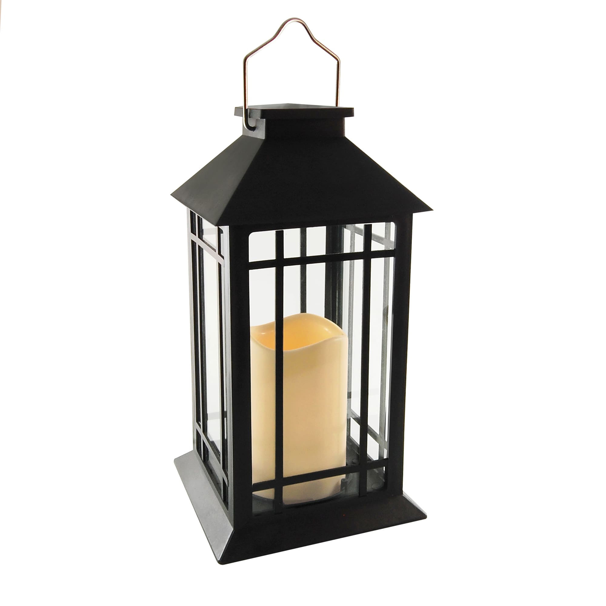LumaBase 94201 5.5-in x 11-in Black Plastic Solar Outdoor Decorative Lantern