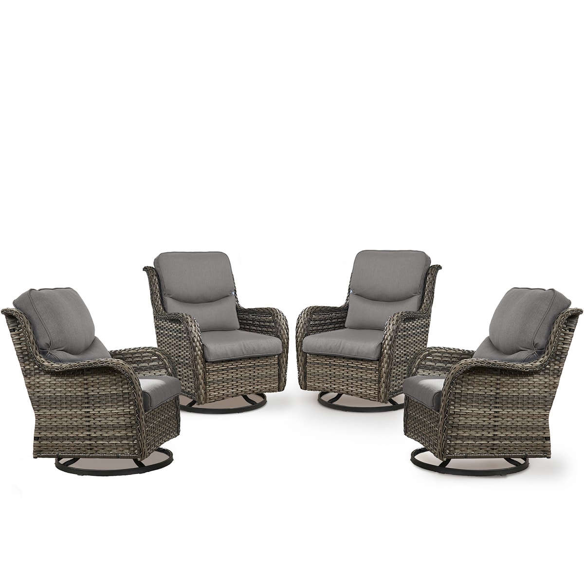 Rilyson Smiley Set of 4 Wicker Gray Wicker Frame Swivel glider Conversation Chair with Gray Cushioned Seat