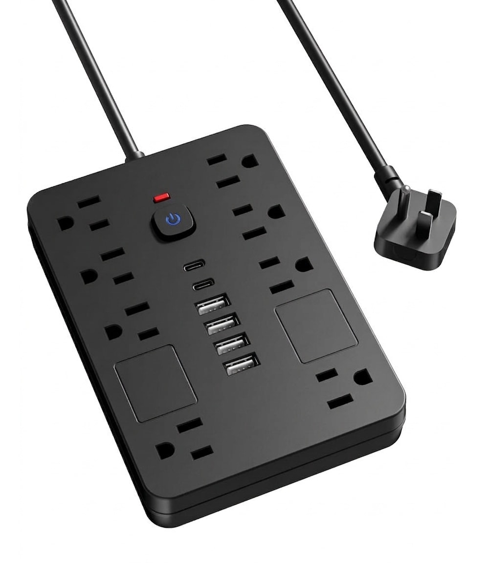 AOIZGMY  8 Outlet Surge Protector Power Strip with 6 USB Ports 2 USB C 6FT Flat Plug Extension Cord Wall Mount Multi Plug 1 Piece