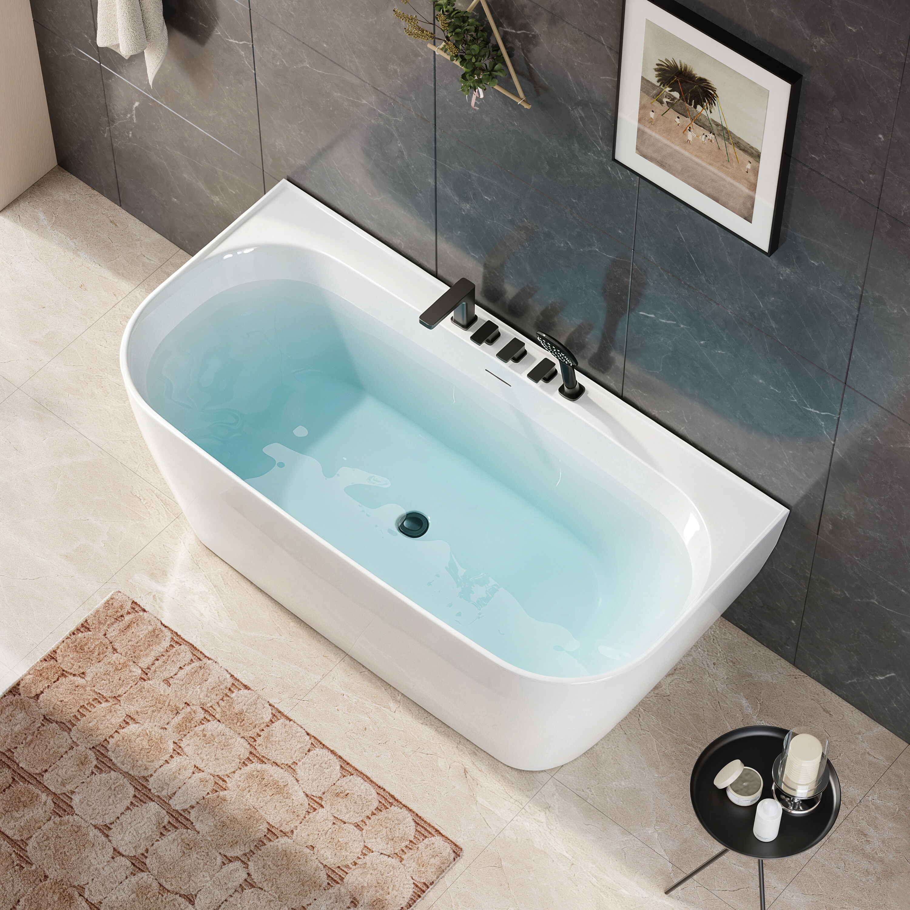 HOROW - Cozy Living 28.7-in x 59-in White Acrylic Rectangle Freestanding Soaking Bathtub with Fau...