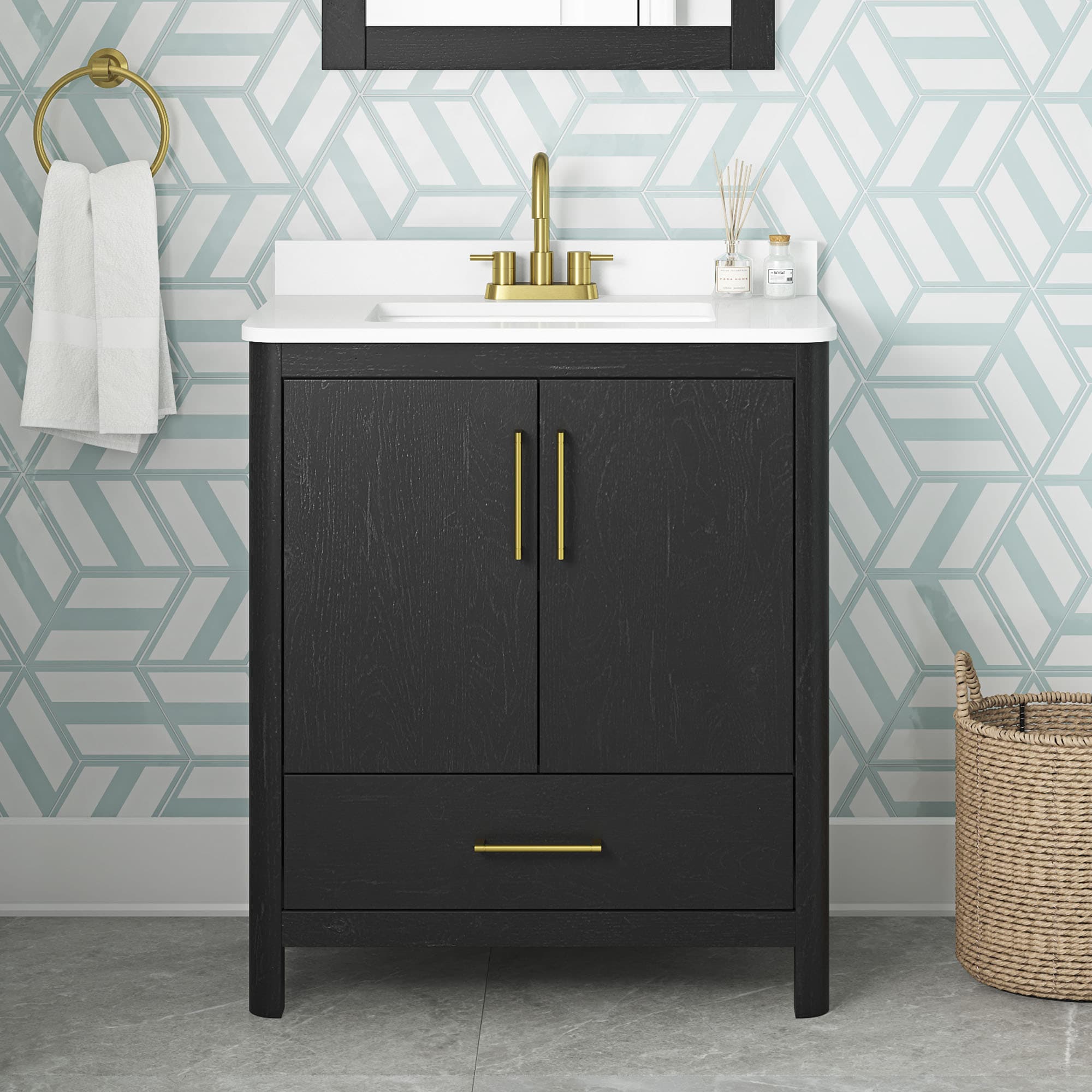 OVE Decors 15VVA-DARI30-191 Dario 30-in Ebony Wood Undermount Single sink Bathroom Vanity with White Engineered marble Top