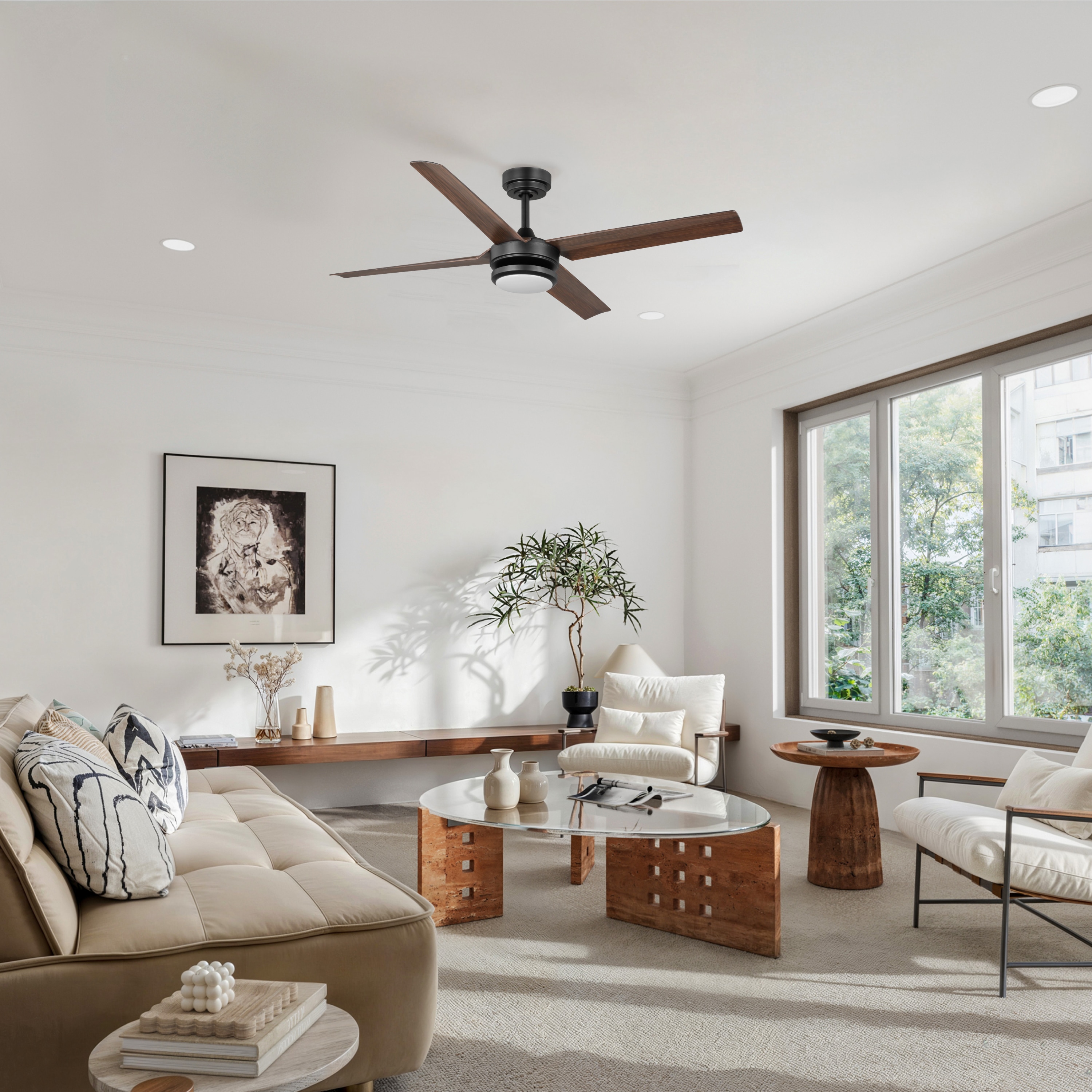 ALTITUDE 108L56MBKDBR Laritza 56-in Color-Changing Outdoor Matte Black with Dark Brown Blades Ceiling Fan With Light - Remote Included ( 4 -Blade )