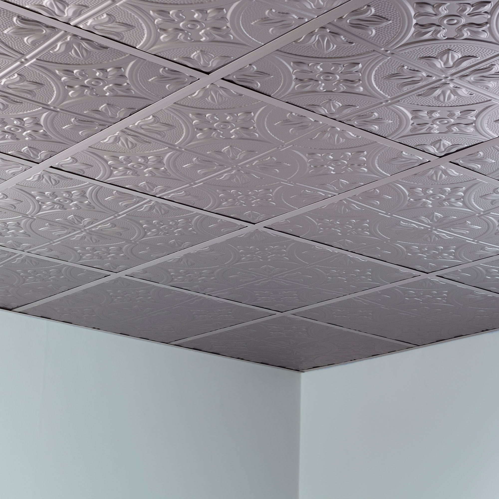 Fasade 2-ft x 2-ft Traditional 2 Argent Silver PVC Drop Ceiling Tile (5 ...