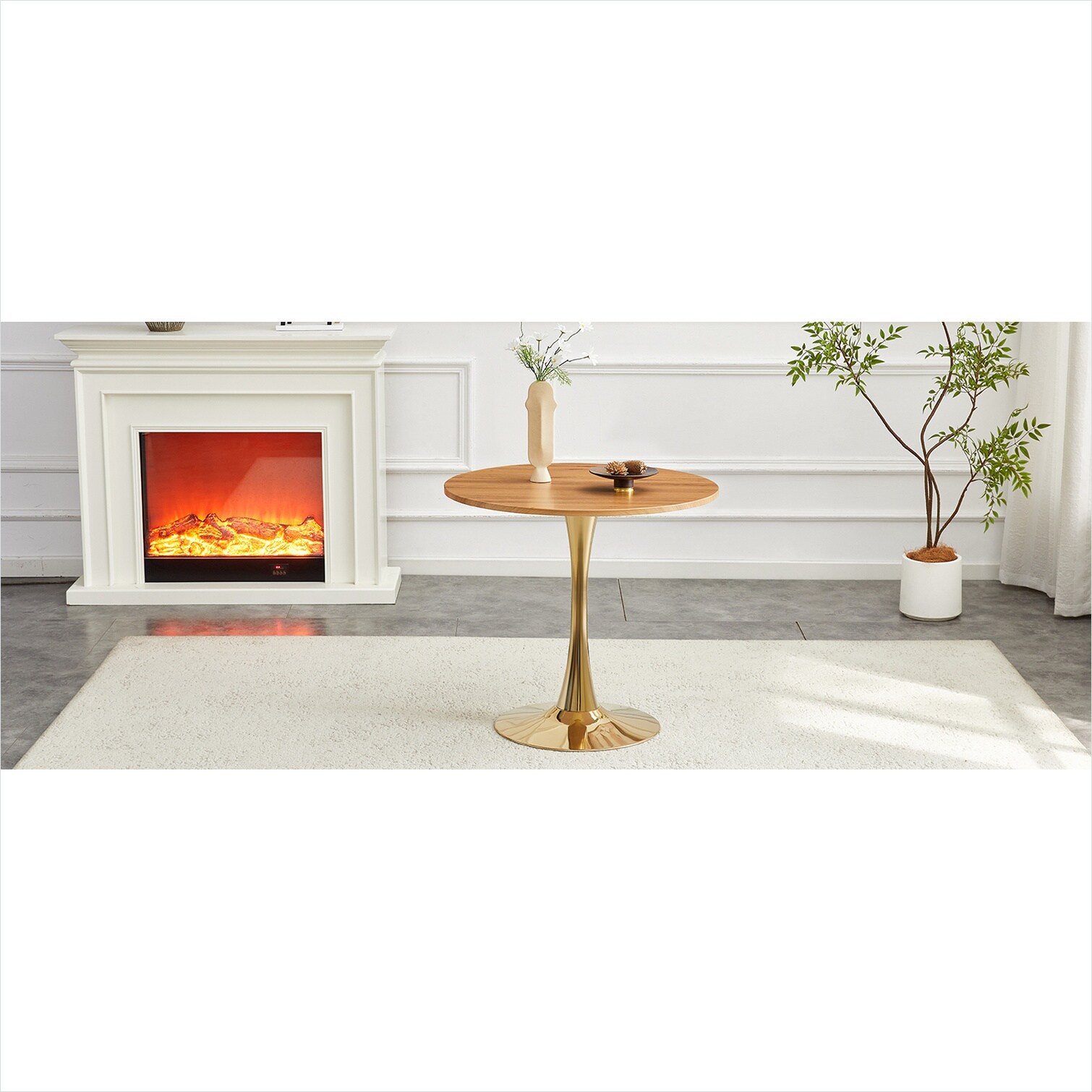 Watnature 31.5-inch Round MDF Dining Table in Soft Gold and Faux Wood ...
