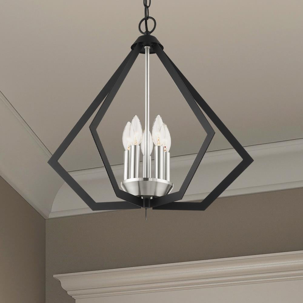 Modern Industrial Black and Nickel 5-Light Triangular Chandelier