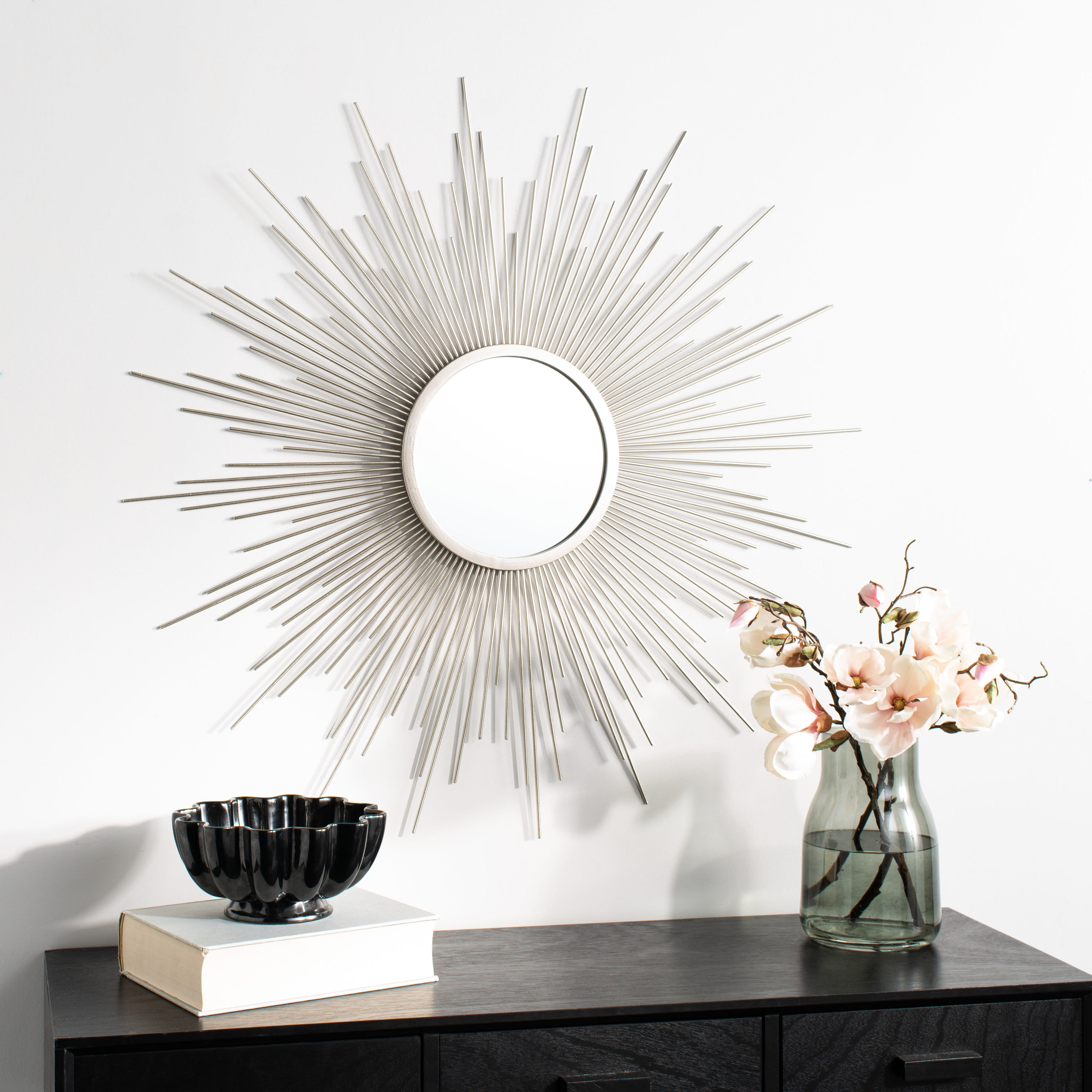 Safavieh MRR1020A Madilyn 36-in W x 36.0-in H Sunburst Champagne Framed Wall Mirror