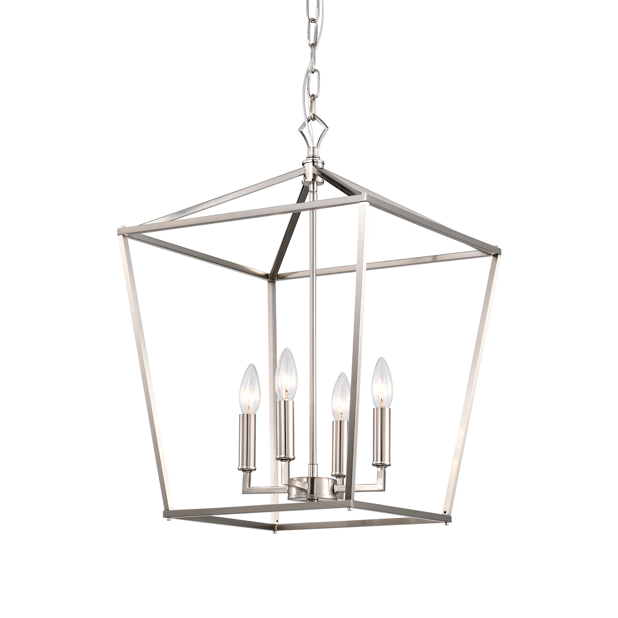 Brushed Nickel 4-Light Lantern Pendant Chandelier 16 in