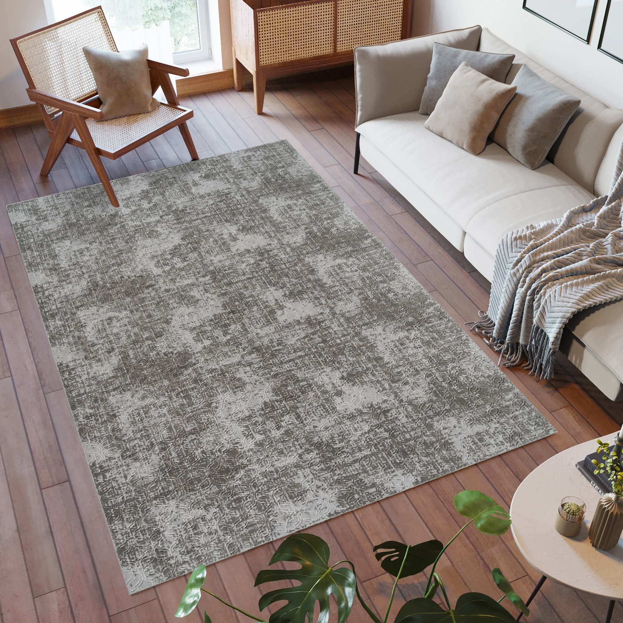 GERTMENIAN 26853 5 x 7 (ft) Loomed Polyester Silver Rectangular Indoor Area rug