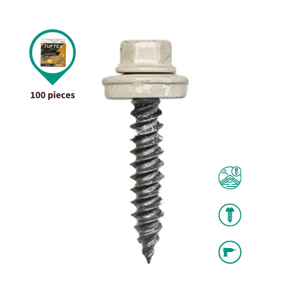 Tuftex #10 x 1-in Tan Galvanized Self-drilling Roofing Screws (100-Count)  in the Roofing Screws department at