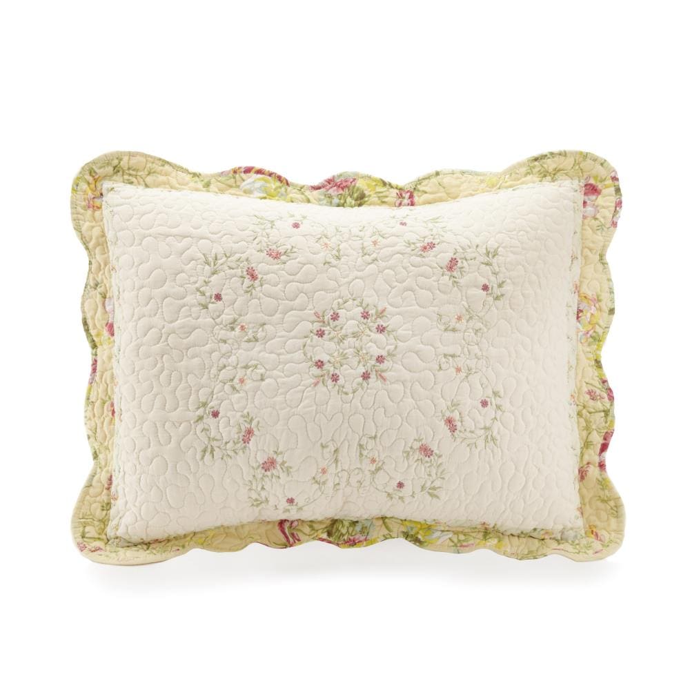 Standard Yellow Embroidered Cotton Floral Sham
