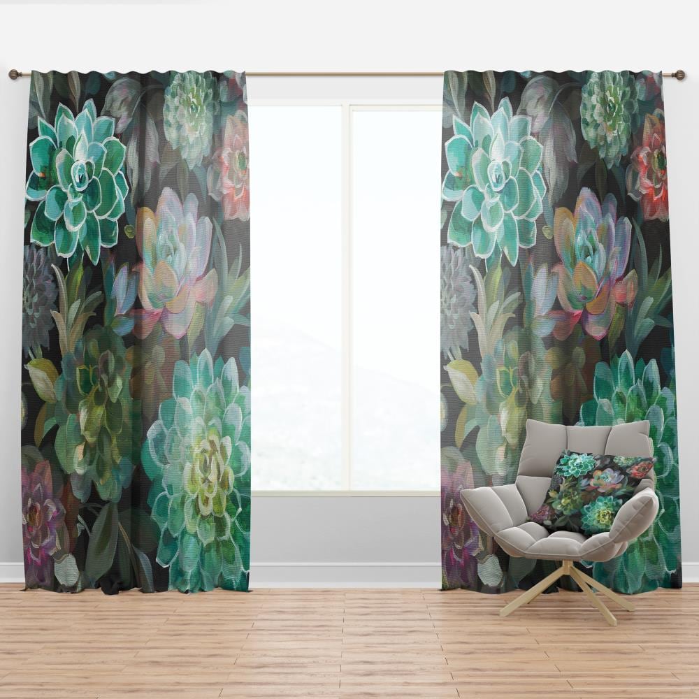 Designart CTN30473-52-90 90-Inches Green Floral Room darkening Thermal lined Rod pocket Single curtain panel