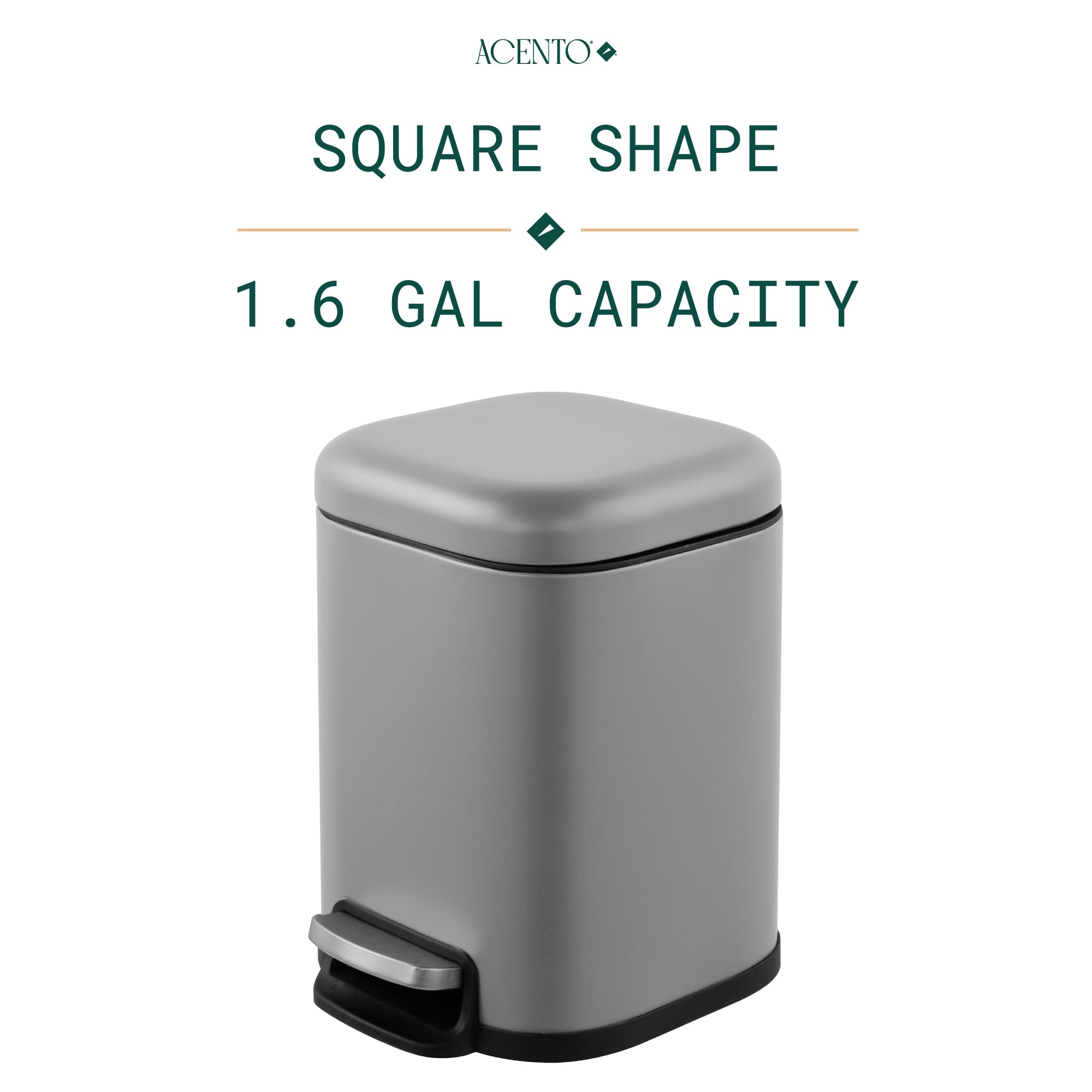 Matte Gray Stainless Steel Square Pedal Bathroom Trash Can