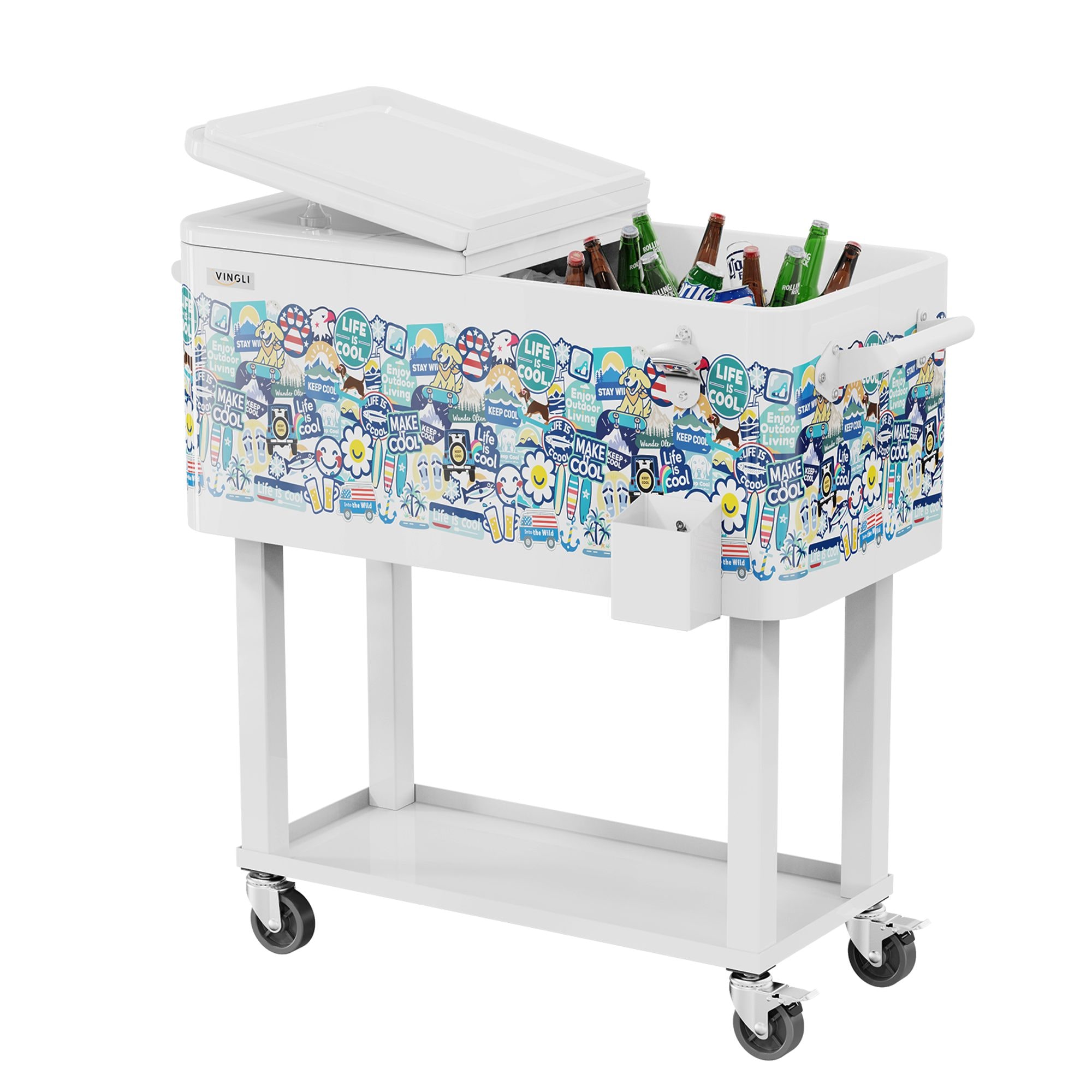 Winado  80 qt. White Patio Cooler Cart with Cartoon Prints