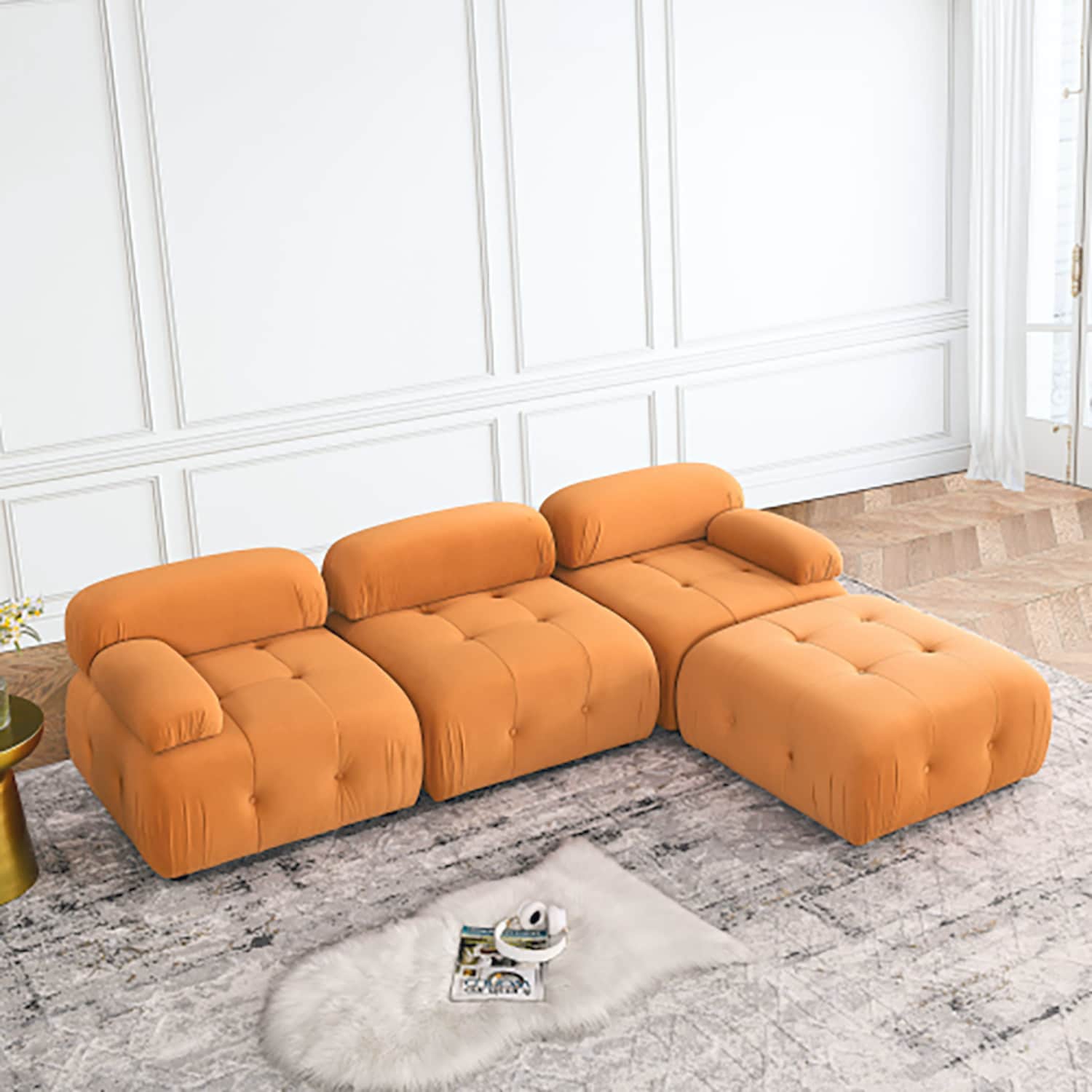 GZMR GZ-RS40019 62-in Modern Orange Velvet Reclining Sofa