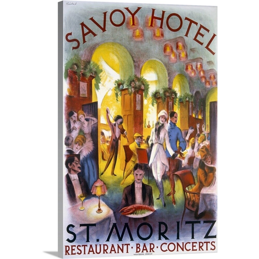 GreatBigCanvas AH5310-FIN-24-20X30 Savoy Hotel, St. Moritz, Vintage Poster Archivea 30-in H x 20-in W Abstract Print on Canvas