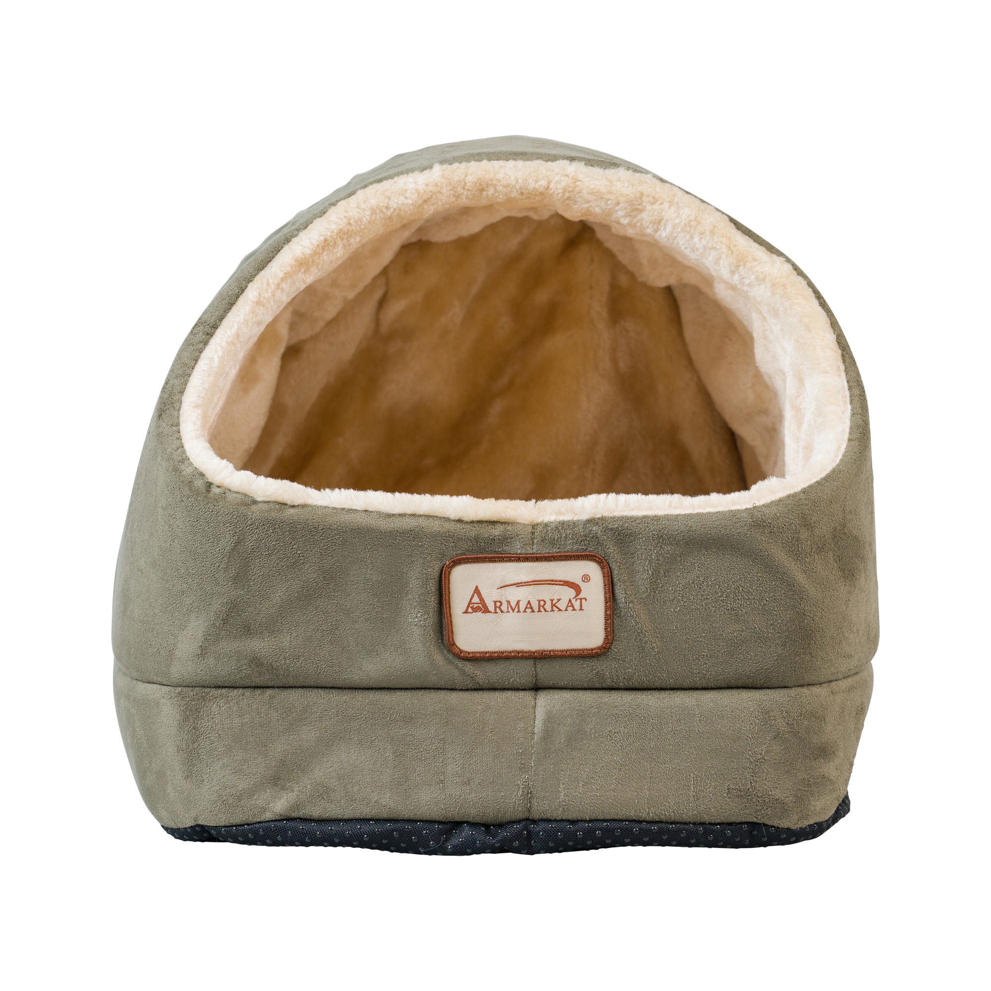 Small Laurel Green and Beige Suede Cat Bed with Fiberfill