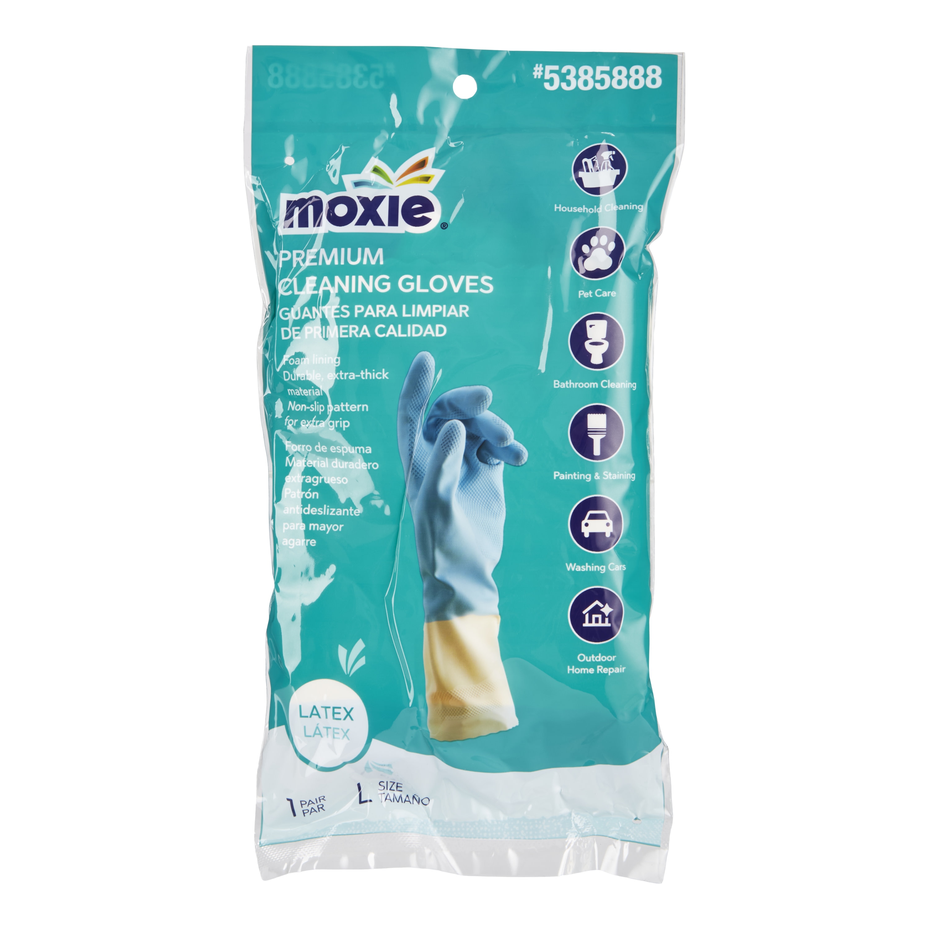 MOXIE 401080 Large 2 -Count Embossed -Grip Latex Reusable cleaning gloves 1 -Pairs