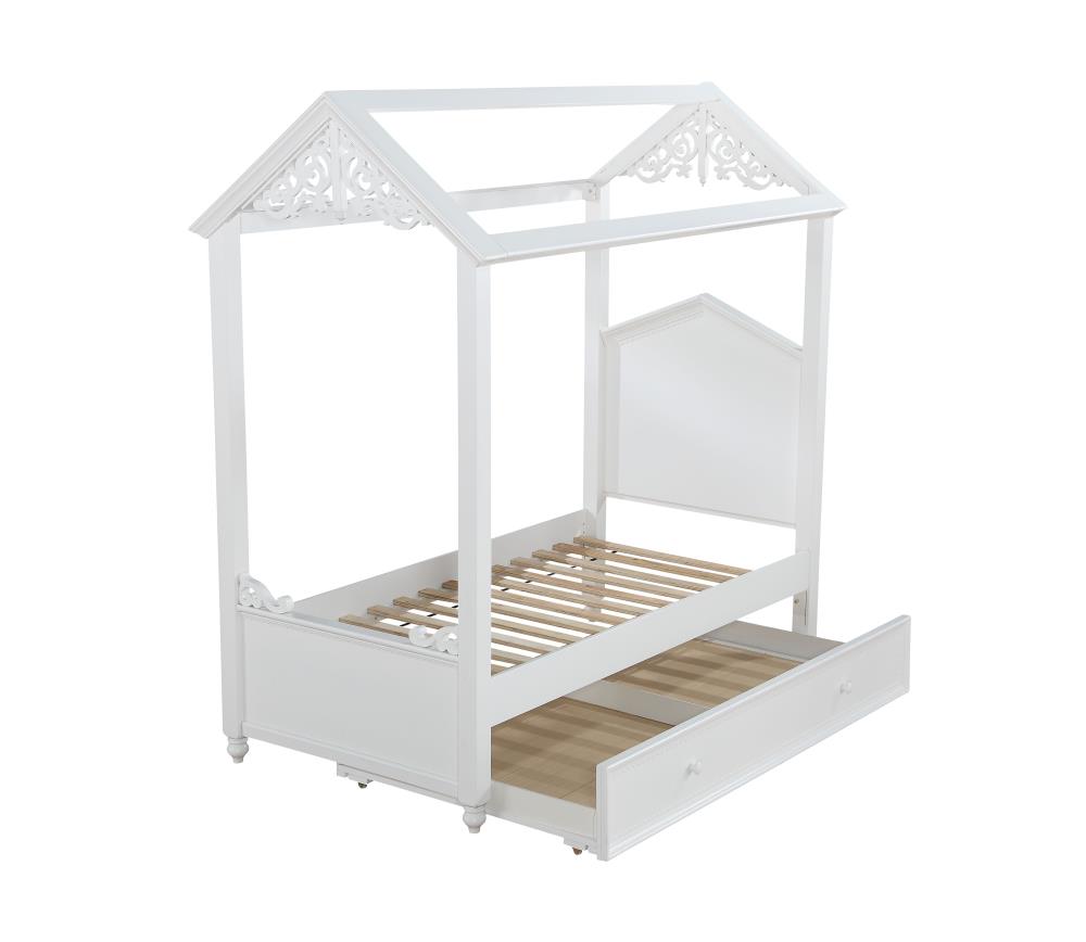 Acme Furniture Rapunzel White Twin, Twin Canopy Bed With Trundle