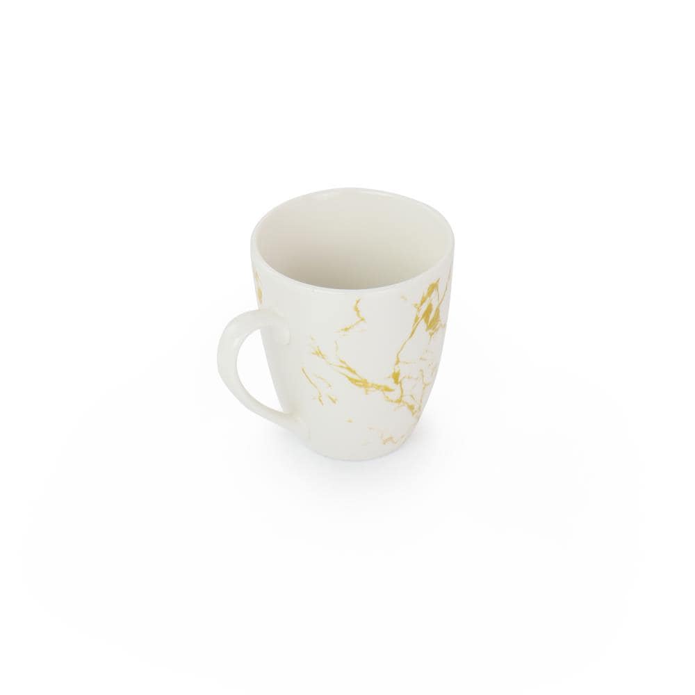White and Gold Marble Ceramic Dinnerware Set, Service for 4