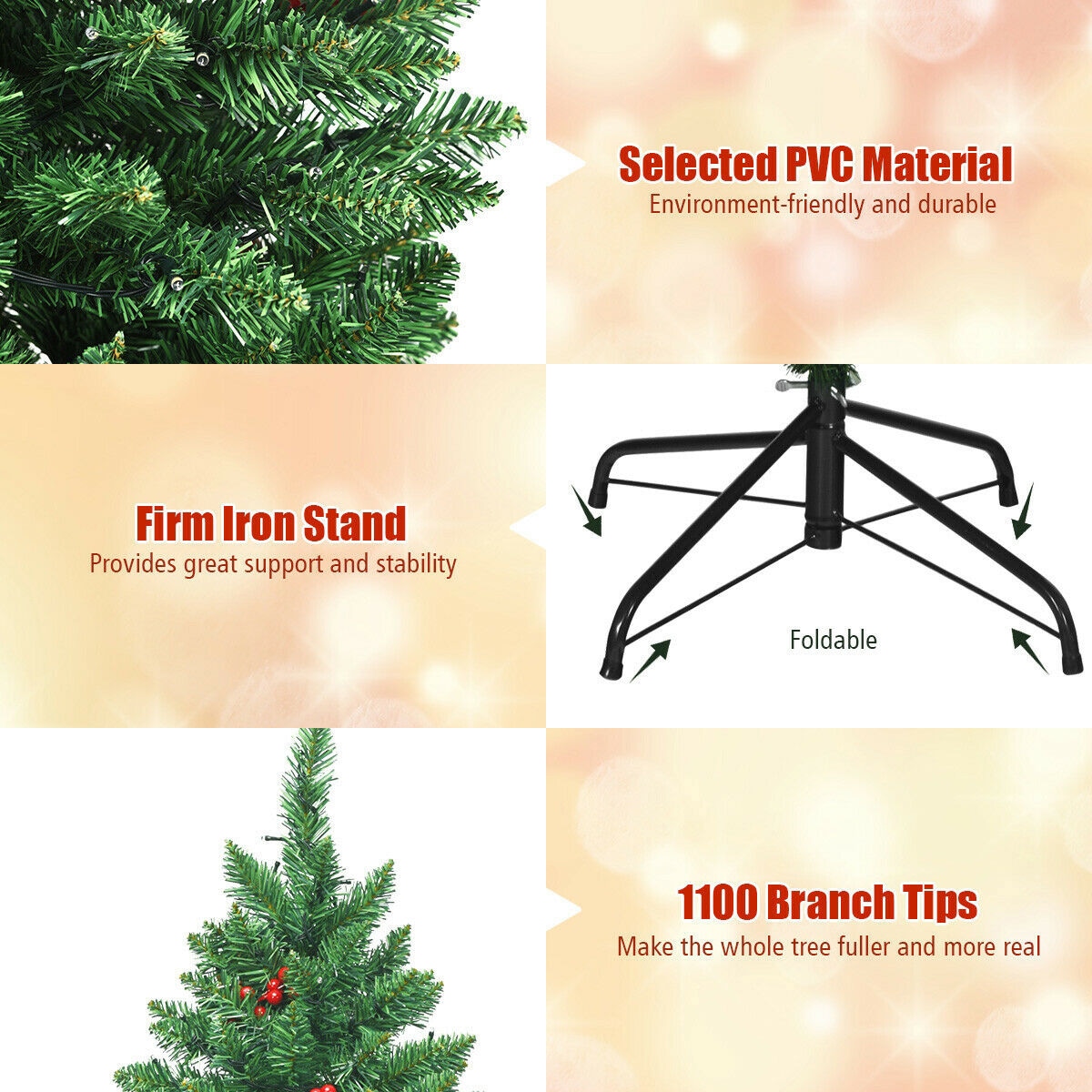 6.5 ft Pre-Lit Green Spruce Christmas Tree with LED Lights