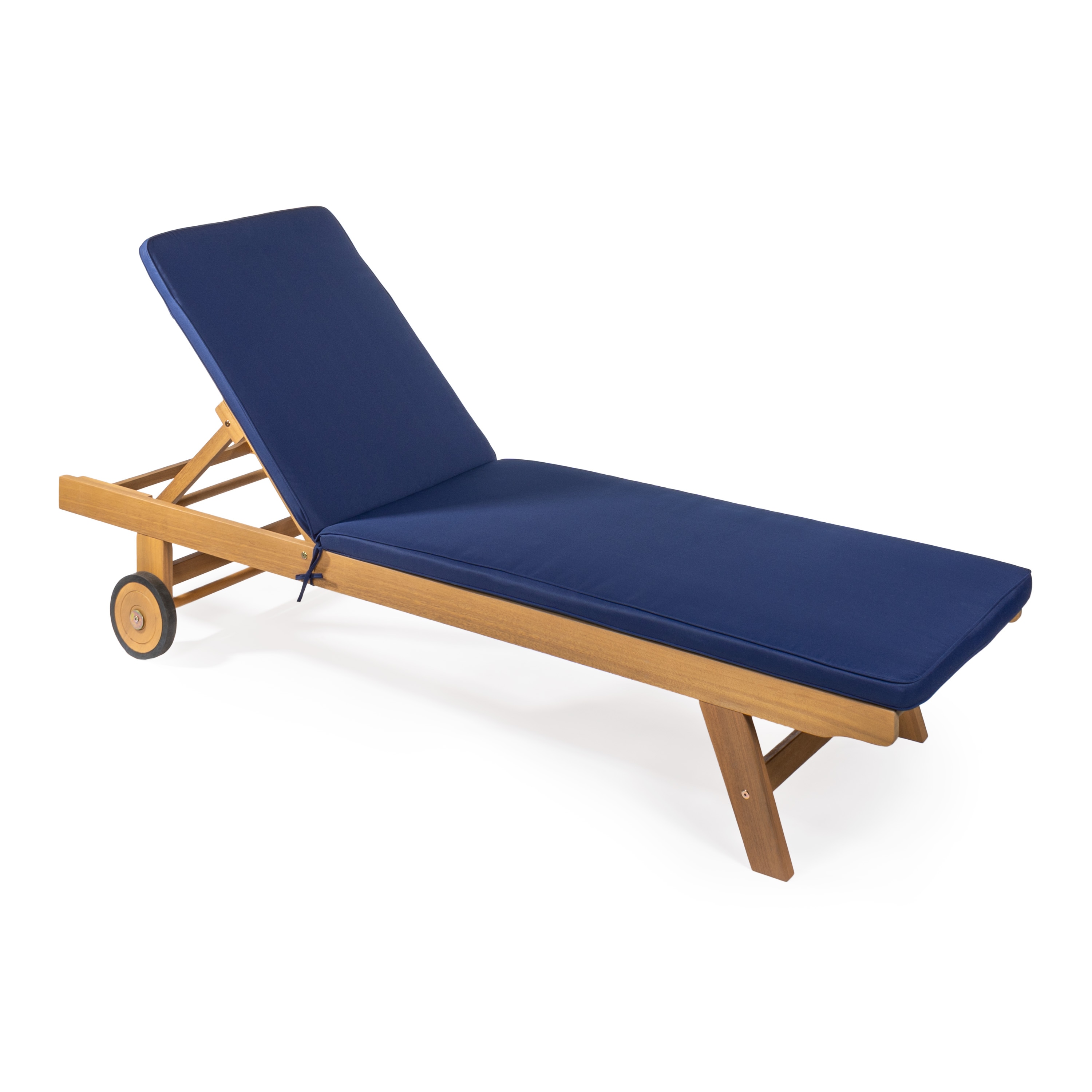 JONATHAN  Y LNG1000B Mallorca Adjustable Modern Classic Navy Natural Wood Frame Glider Chaise Lounge Chair with Blue Cushioned Seat