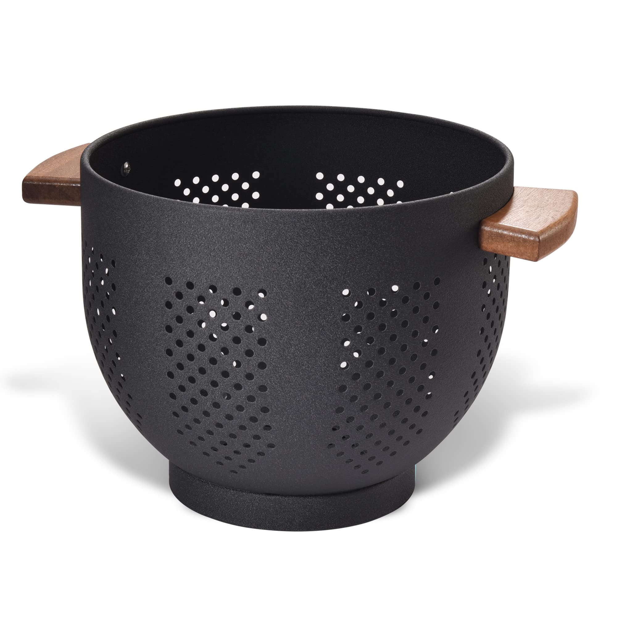 DHMHD  Metal Colander with Wood Handle and Stable Base Powder Coated Steel Kitchen Strainer Basket for Draining Pasta Vegetable and Fruit