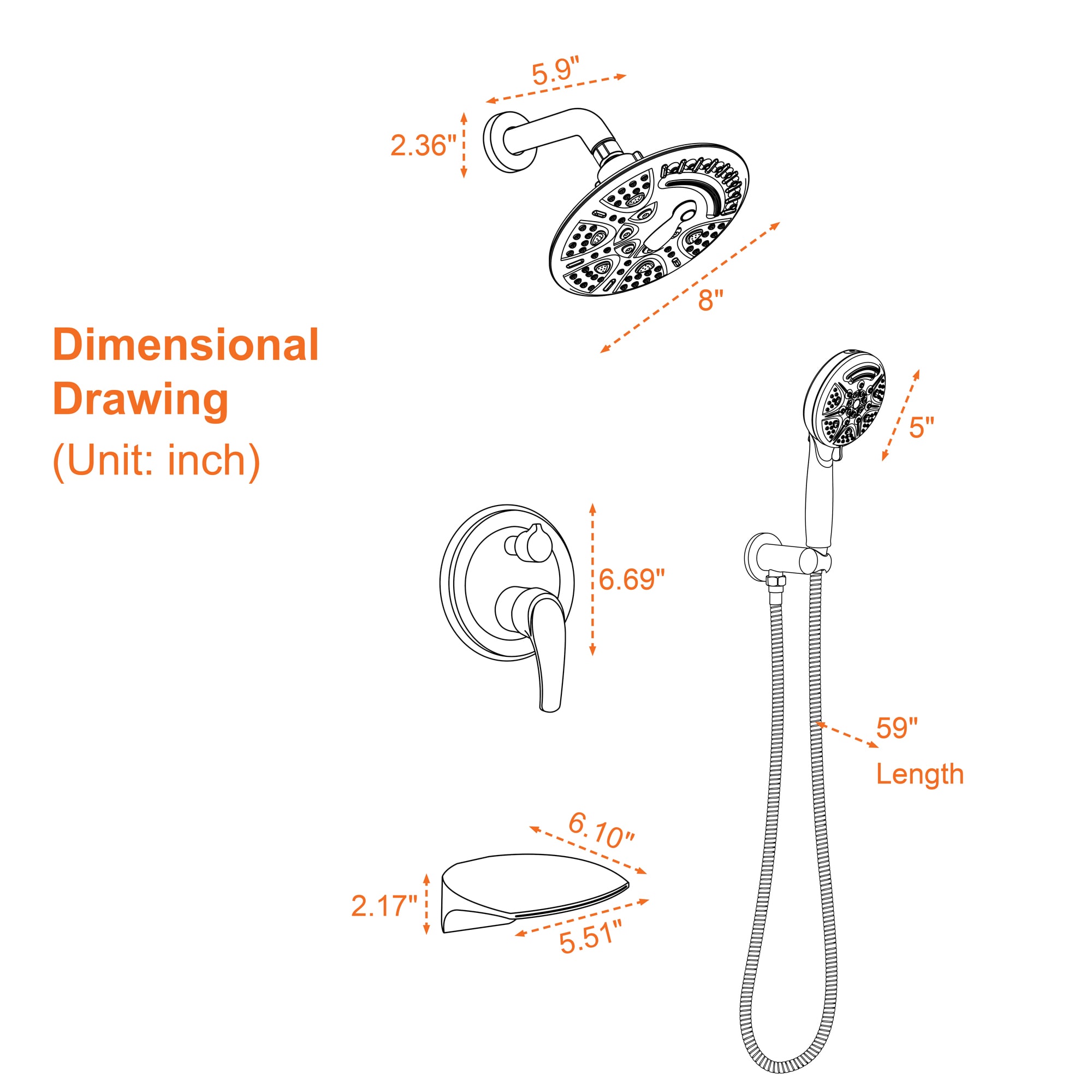 WELLFOR SPA-18020B Showerhead-Bar-Panels - View #9