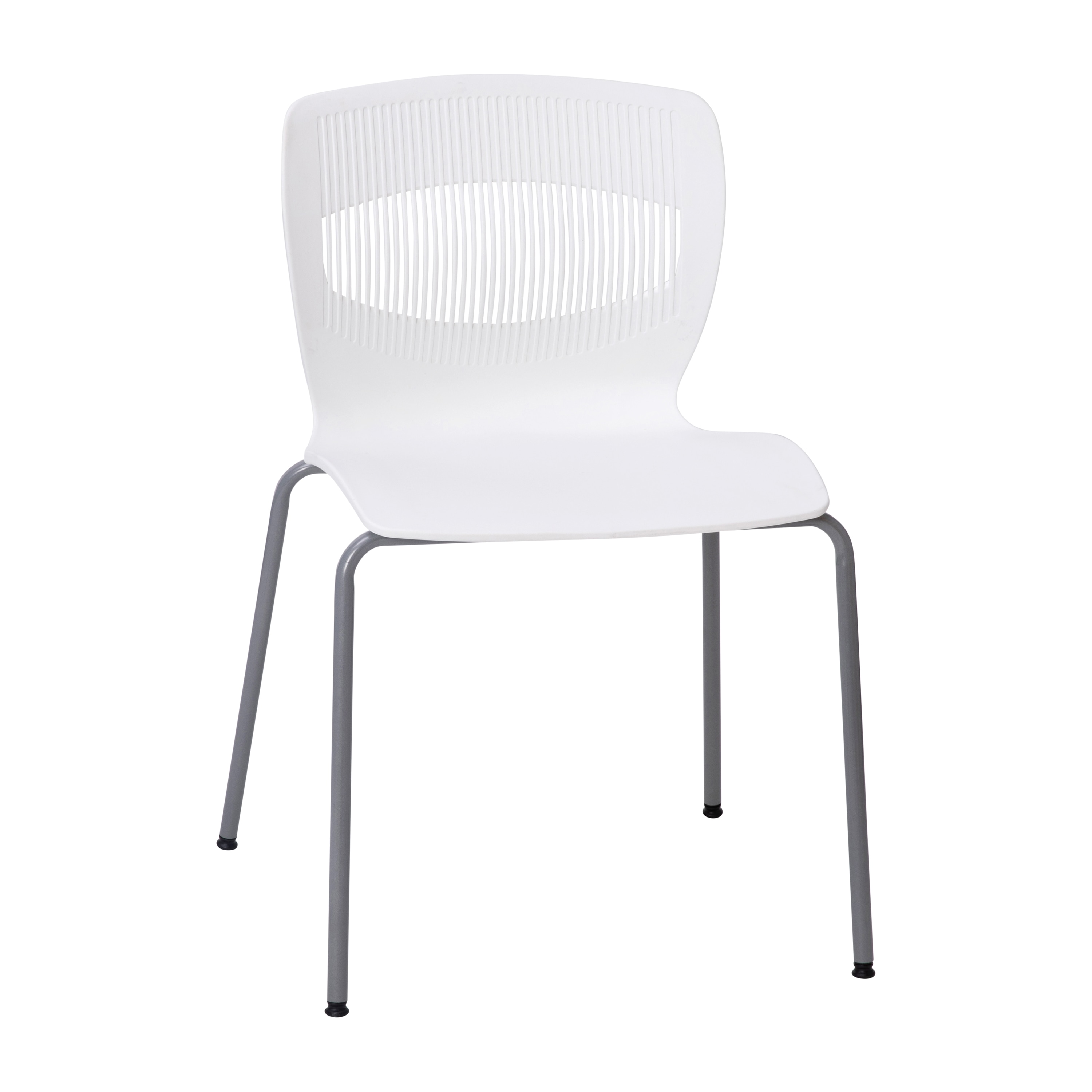 Emma + Oliver 840196398693 Arcana Series Heavy Duty 770 lb Capacity White Ergonomic Polypropylene Stack Chair with Lumbar Support and Silver Steel Frame