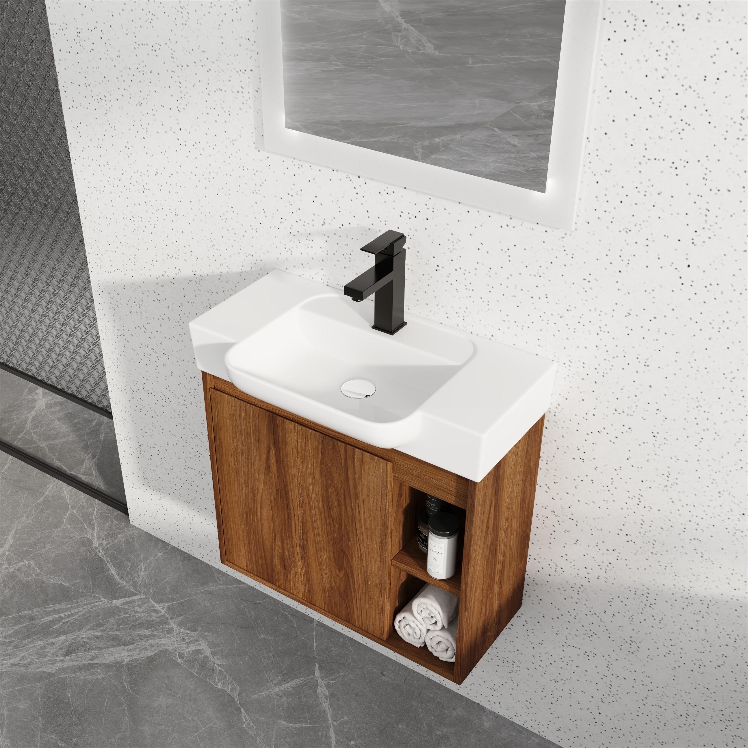 LOVMOR 24in Wall-Mounted Bathroom Vanity with White Ceramic Sink and Soft-Close Door KD-Packing