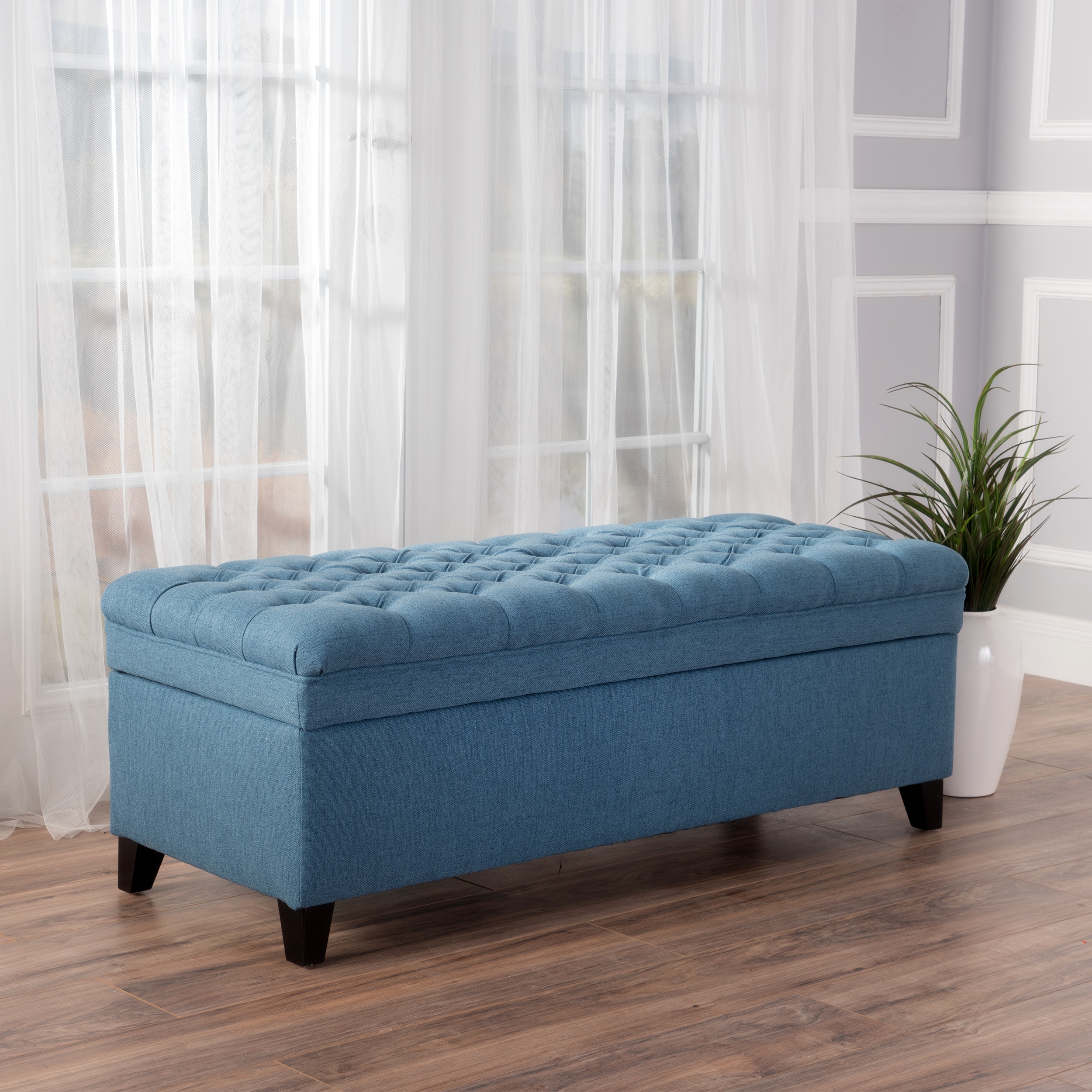 Juliana Oversized Blue Tufted Storage Ottoman Bench