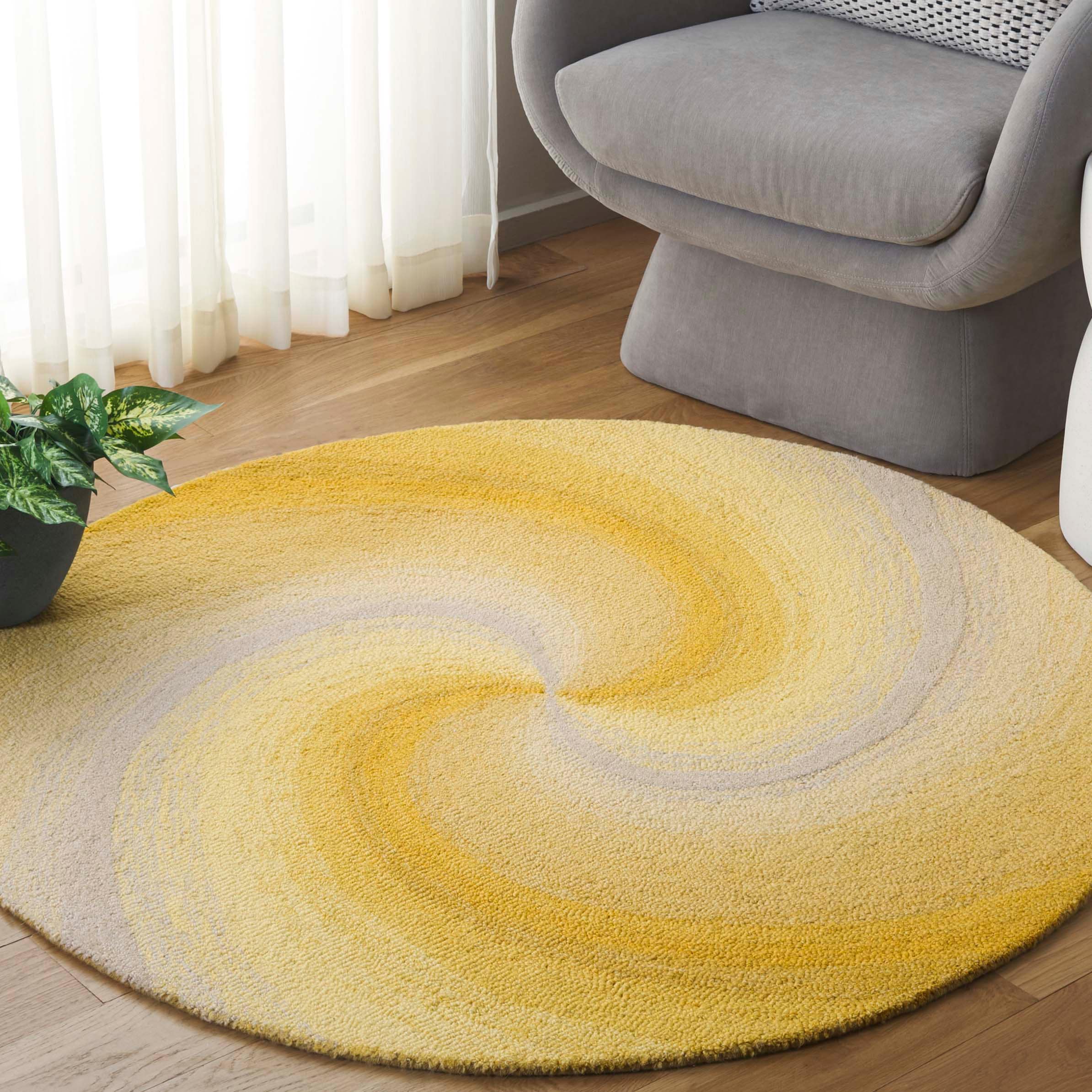  Novelty 202 Gold/Gray Contemporary 3ft x 3ft Round Rug